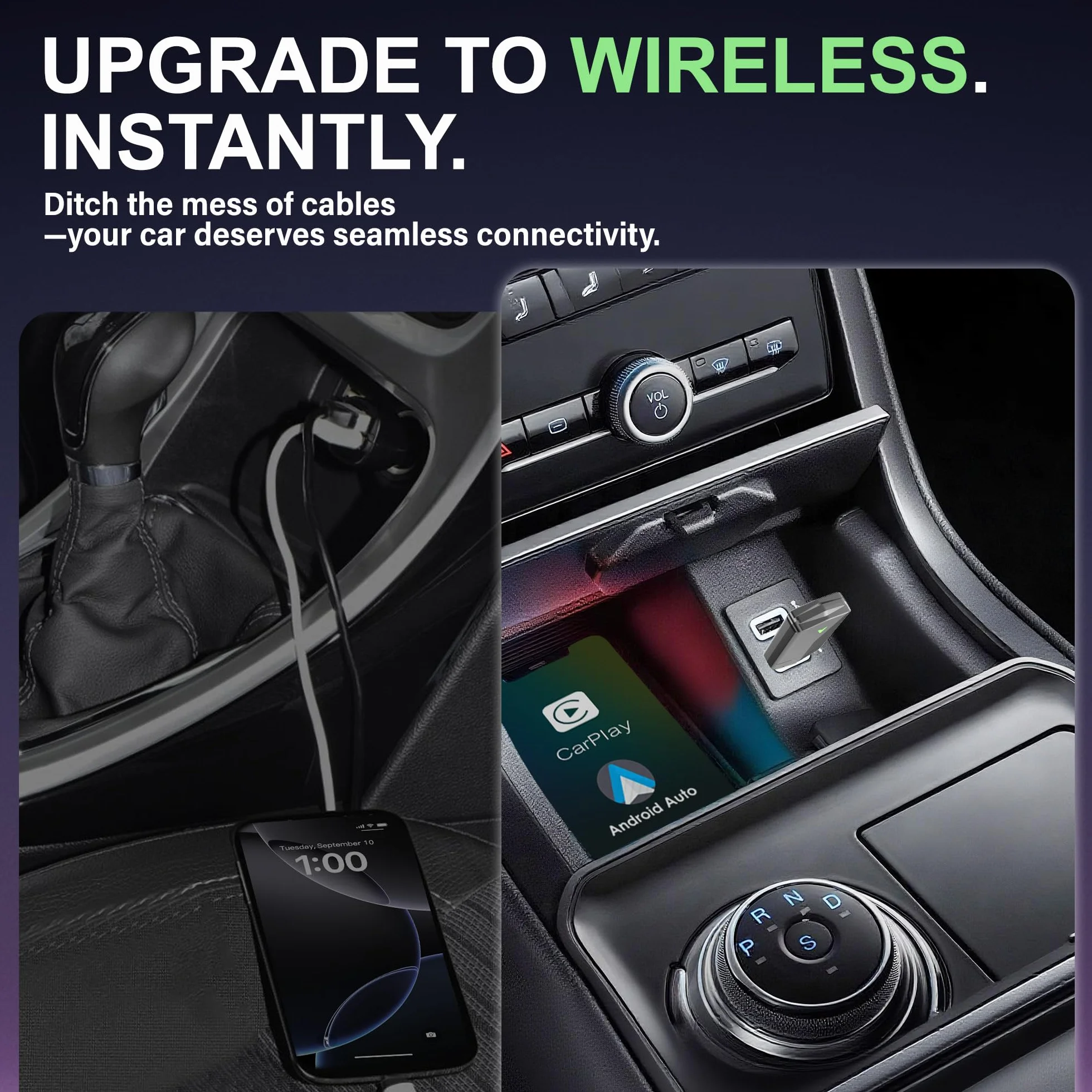 Adattatore CarPlay Wireless – Adattatore Android Auto Wireless, Wi-Fi 5,8GHz Plug & Play, Mini e Stabile, iOS 10+/Android 10+, Connessione Automatica Rapida per Auto dal 2016 in poi (11 Pezzi)