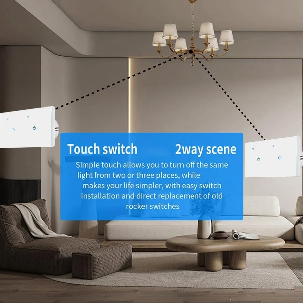 Interruttore WiFi Smart Touch a 2 vie da parete, pannello in vetro temperato, per Alexa Voice per telecomando App Tuya, per Smart Life, illuminazione domestica 220 V (8 gang 2 vie)