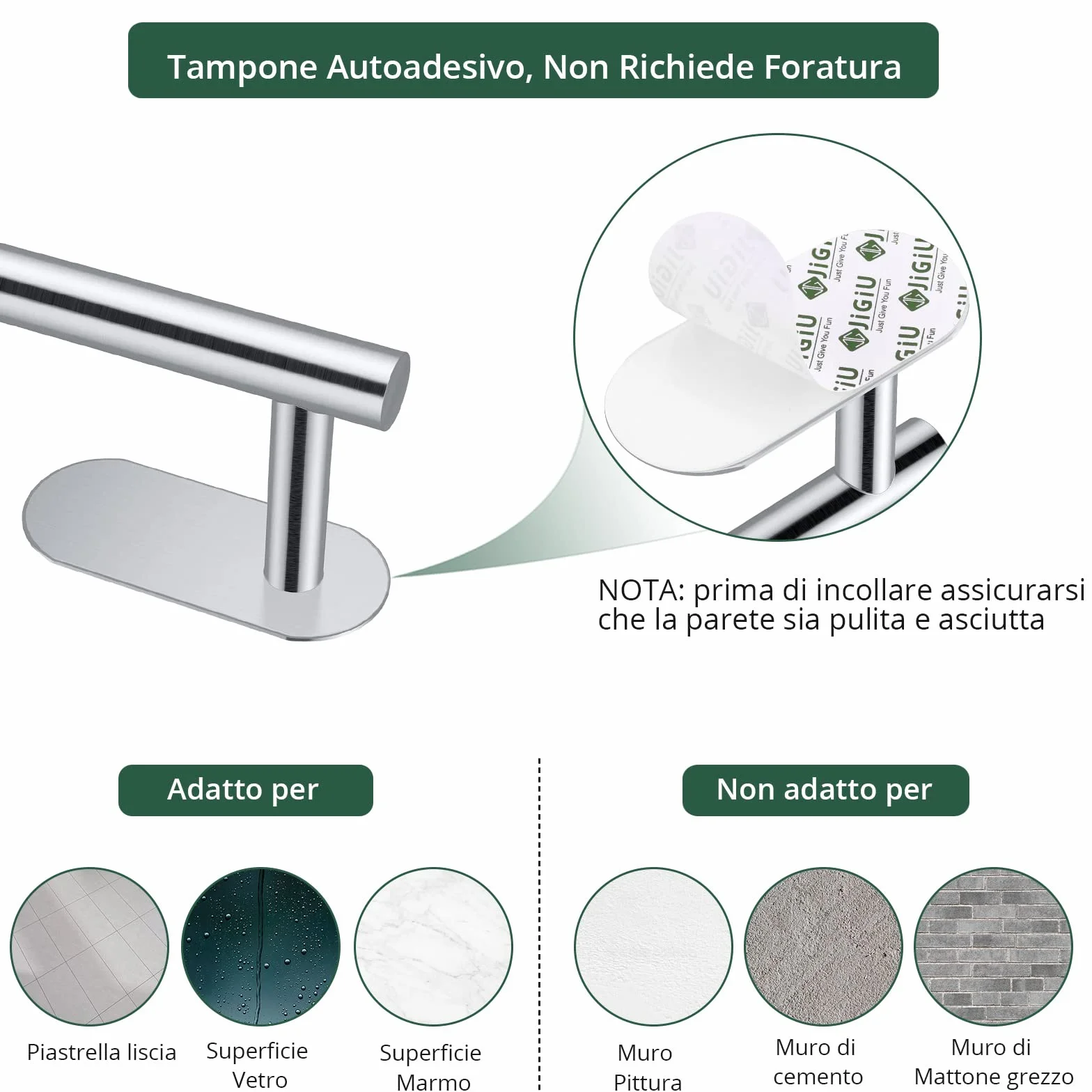 Set Porta Asciugamani 5 Pezzi Acciaio Inox 304 Bagno Cucina 40cm Grigio Spazzolato