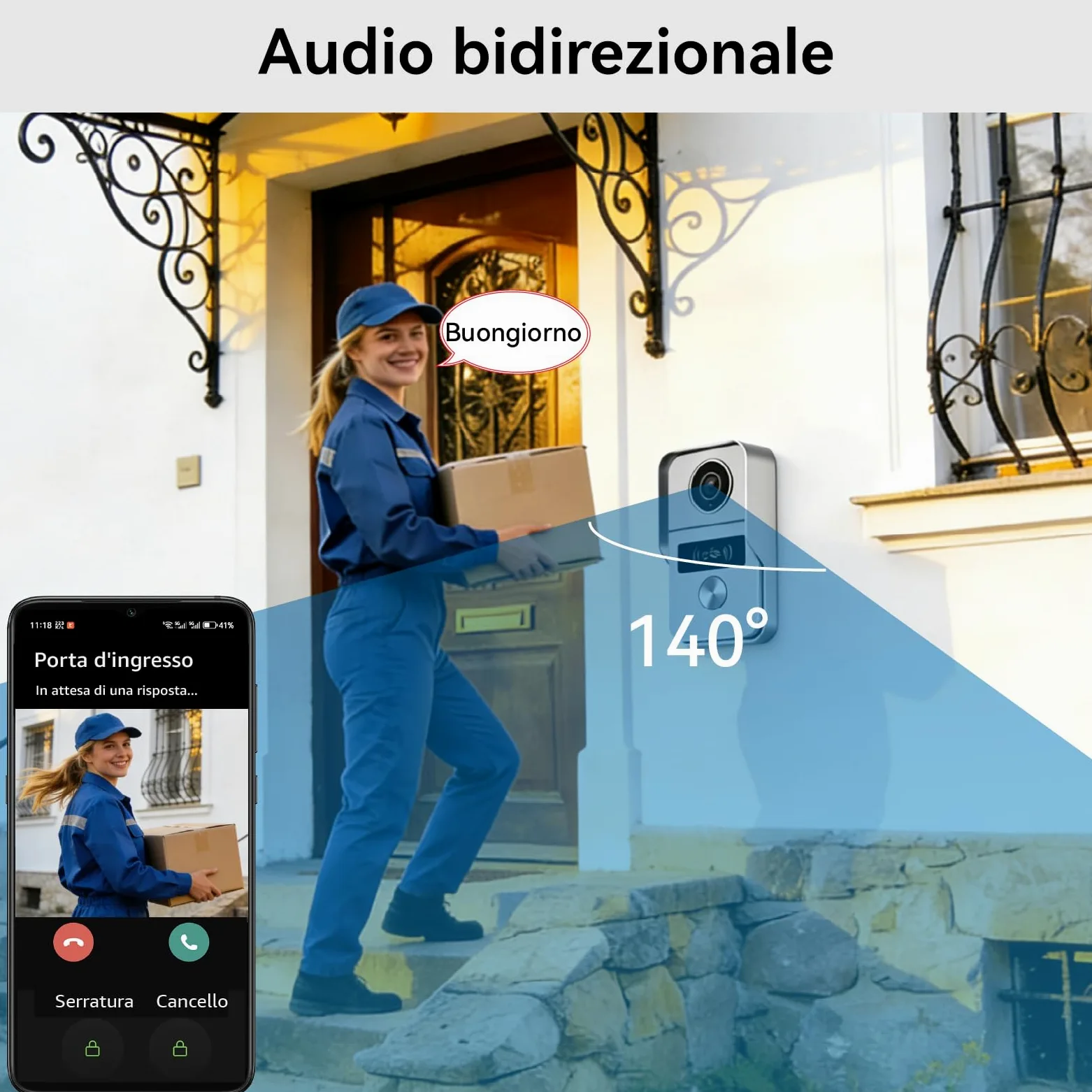 Sistema di videocitofono a 2 fili KW02, 1080p e Audio Bidirezionale, sblocco remoto porta/cancello, controllo accessi APP/RFID, touch screen da 10.1 pollici, Rilevamento Presenza, Bianco