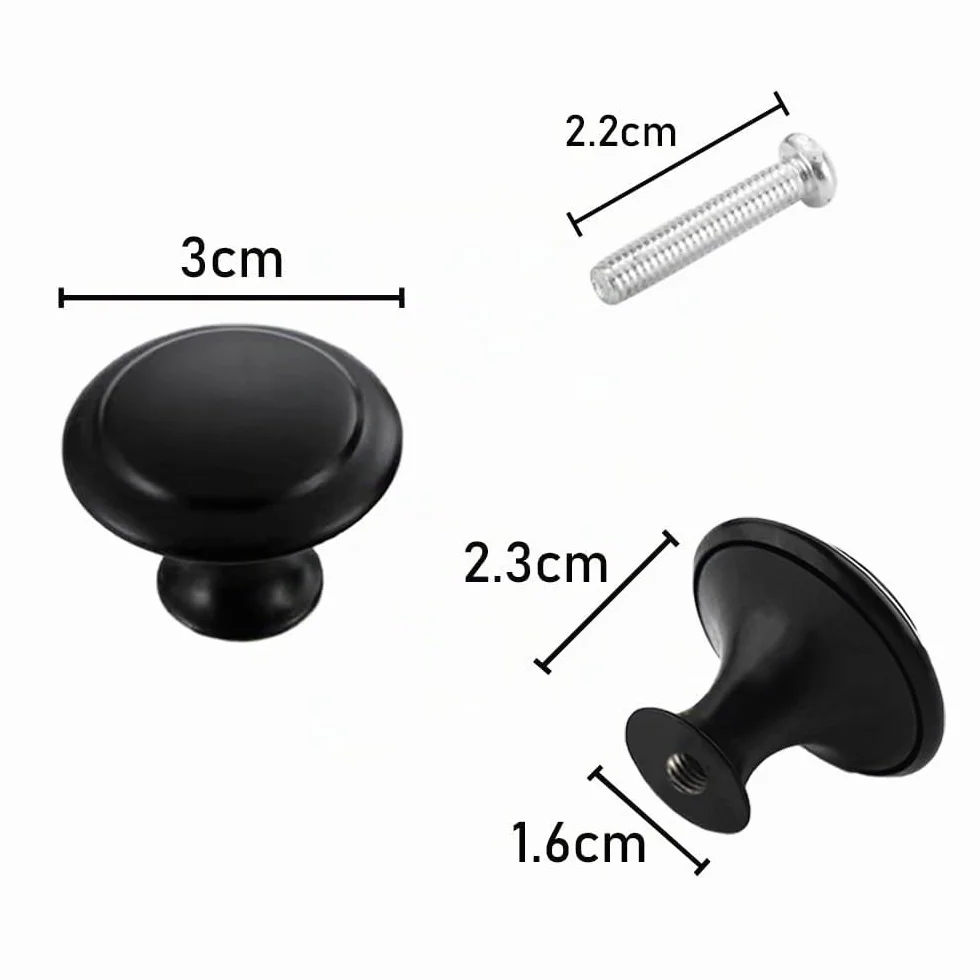 Pomelli Rotondi per Armadi in Acciaio Inossidabile Nero 30 mm, 25 Pezzi con Viti di Montaggio