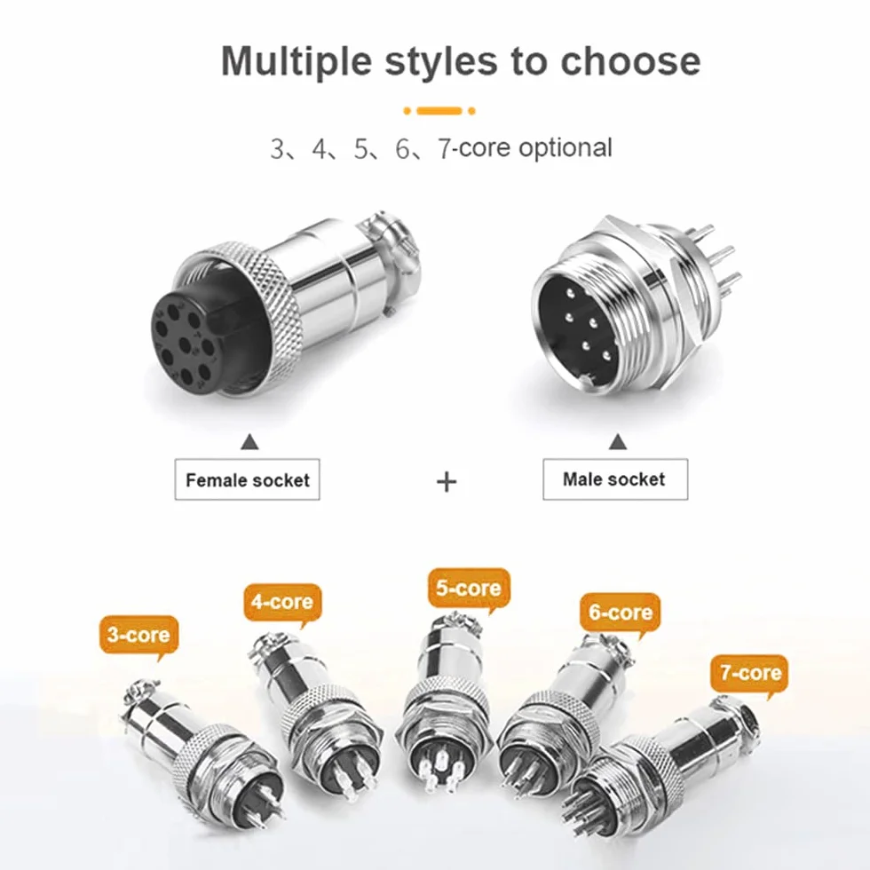 10 Pezzi GX12 Connettore Aviazione, 12 mm Connettore Aviazione Metallo, 5A Connettore Aviazione Maschio Femmina, con Cappuccio in Gomma (3 Pin/4 Pin/5 Pin/6 Pin/7 Pin)