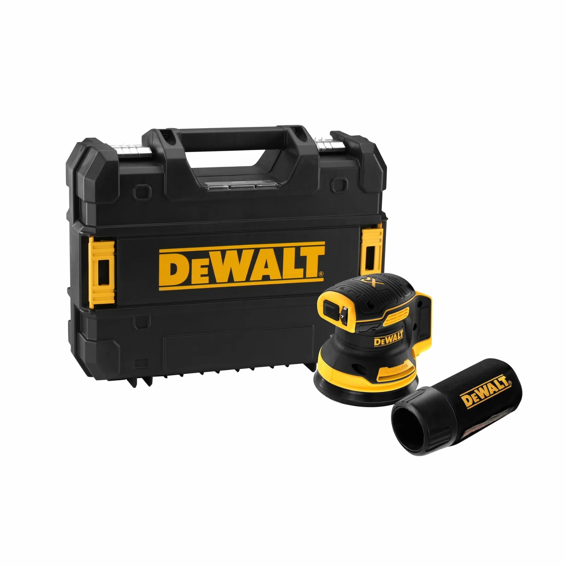 DEWALT Levigatrice Rotorbitale Brushless 18V XR, Platina 125mm, Regolazione Velocità, Impugnatura Ergonomica, Hook & Loop, Basse Vibrazioni, Interruttore Sigillato, Solo Corpo – DCW210NT-XJ