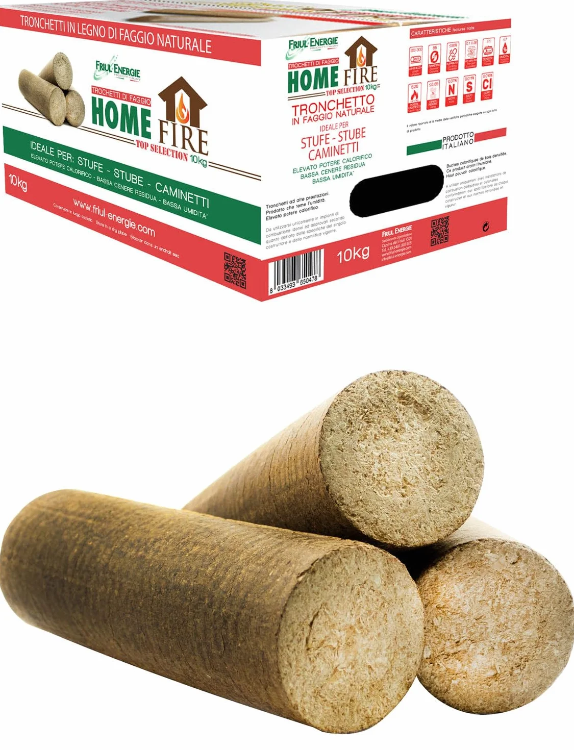 Tronchetti Ceppi Eco Brik In Segatura Pressata Per Caminetti Cf.8 Pz.