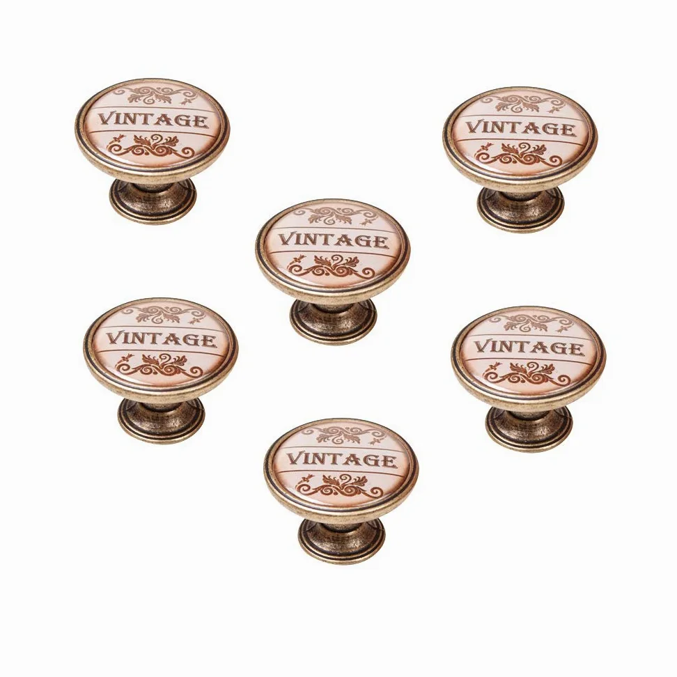 6 Un. POMOLI Maniglie Mobile Vintage Retro metallo bronzo invecchiato OROLOGIO - Diametro 37MM