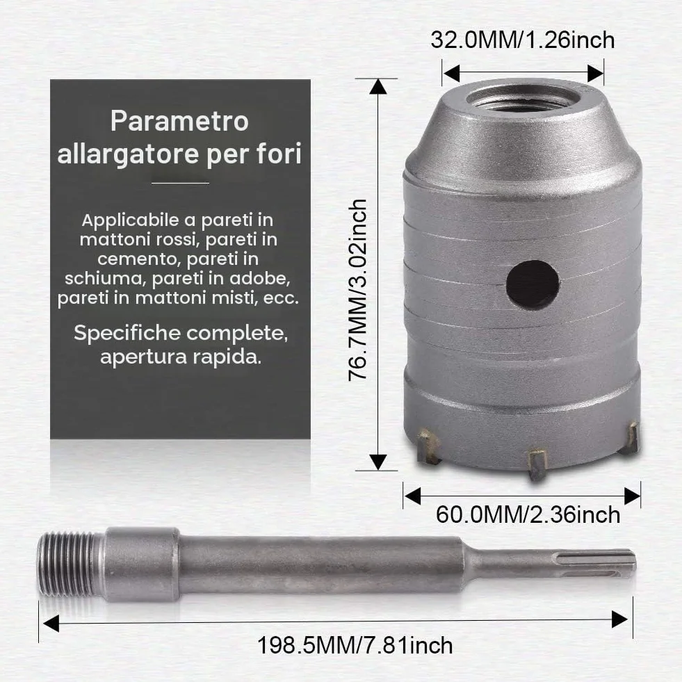 KATUR 60mm Frese Carotatrici a Tazza SDS PLUS Set Seghe a Tazza per Calcestruzzo
