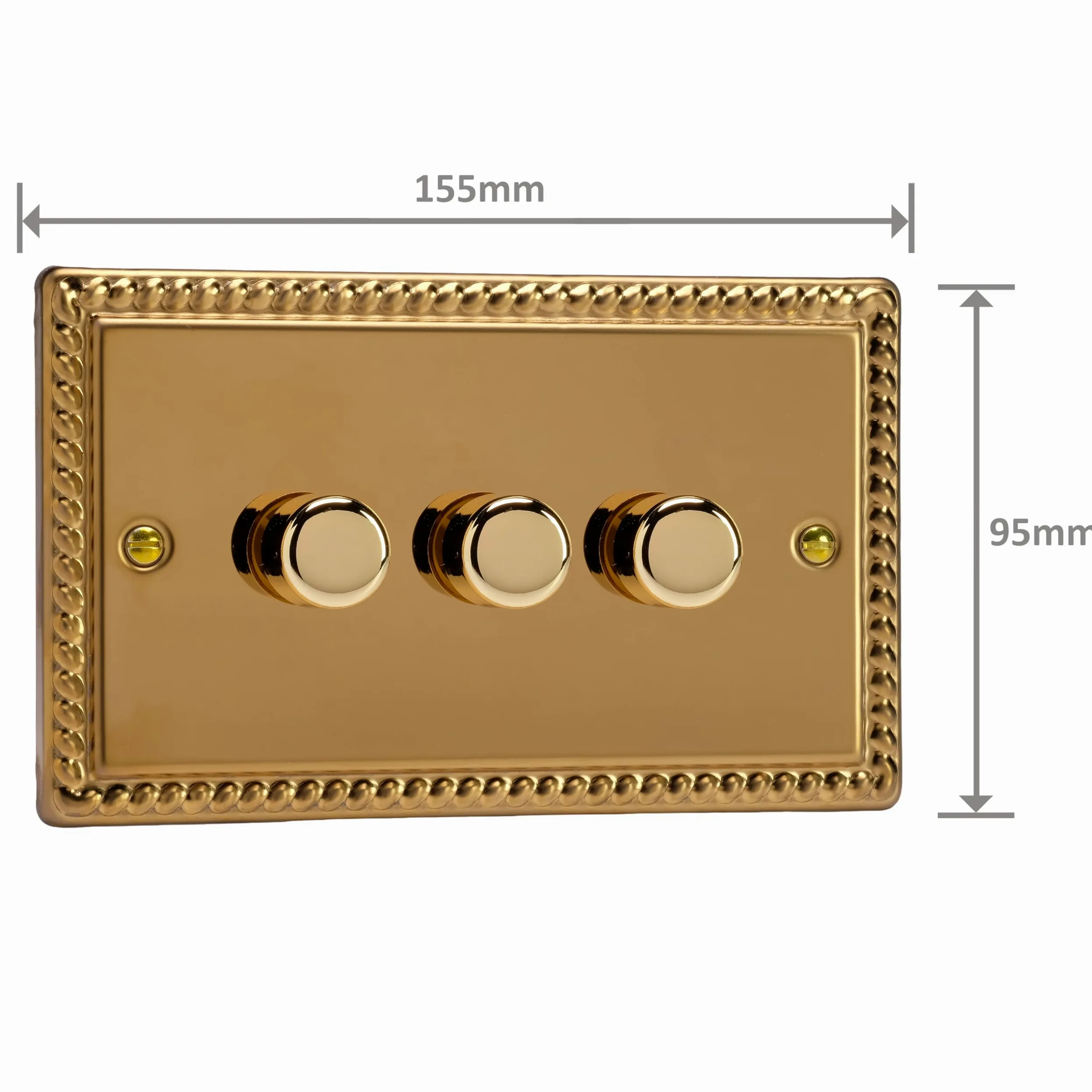Varilight Interruttore dimmer LED in ottone georgiano, serie V-Pro, 3 uscite (doppio), 1 o 2 vie, 300 Watt (bordo finale)