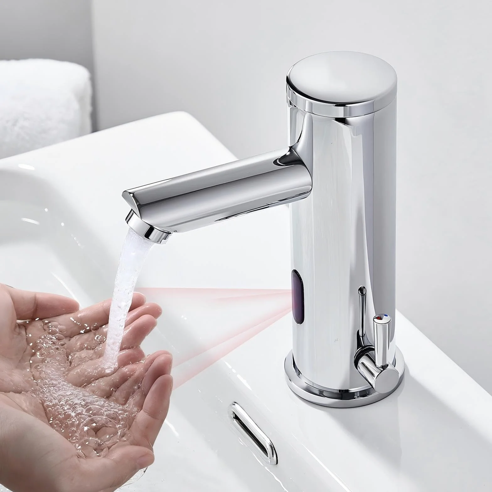 Auralum Rubinetto Automatico con Sensore ad Infrarossi Miscelatore Acqua Calda e Fredda per Lavabo Finitura Cromo