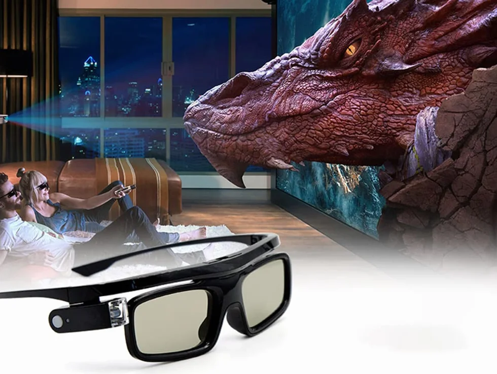 BYINTEK Occhiali 3D Ricaricabili per Proiettore DLP 3D UFO P20 R19 U70 Pro, Otturatore Attivo DLP-Link Real 3D Shocking, Perfetto per Film e Giochi 3D