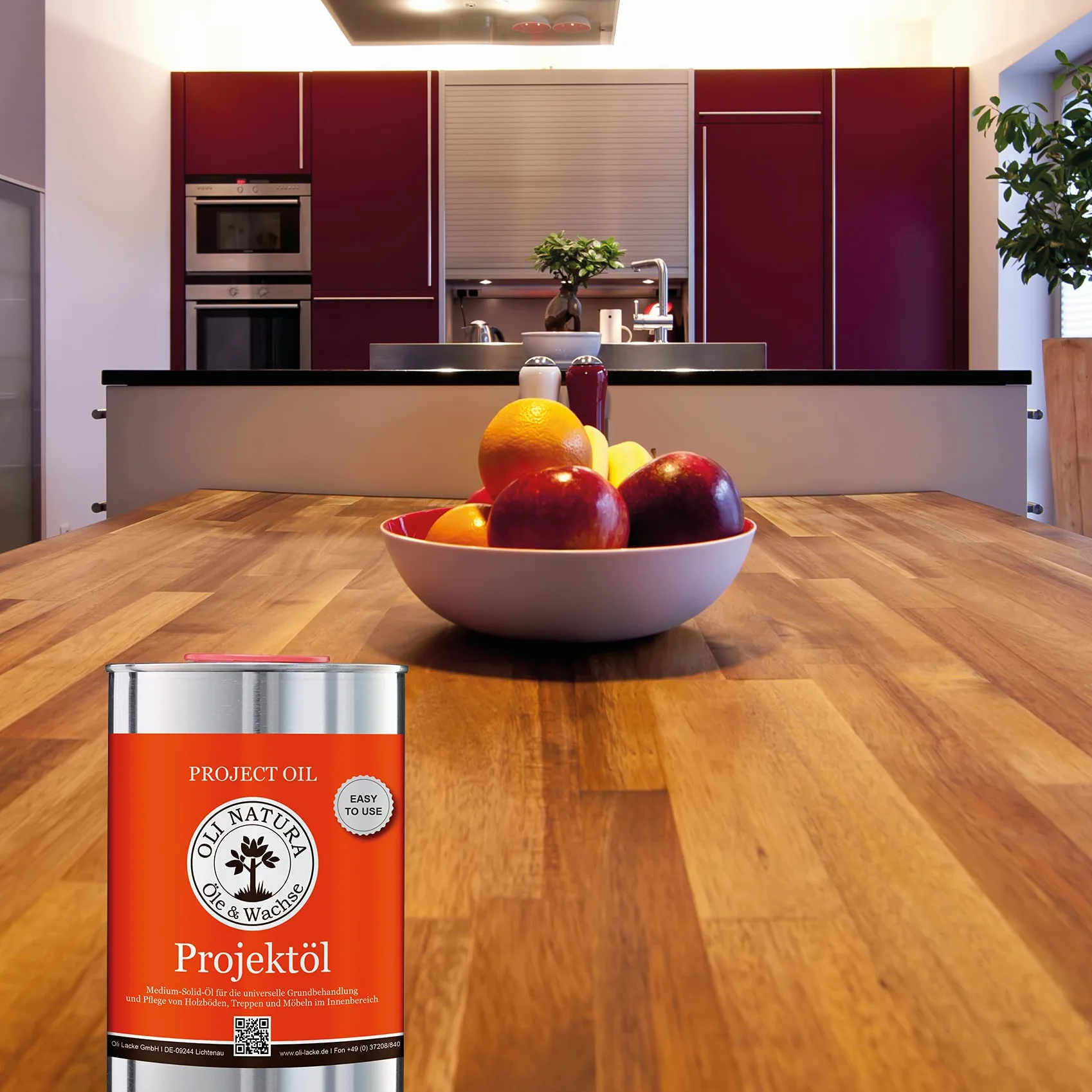 OLI-Natura Project Oil per interni (specialmente per mobili, parquet e scale in legno), 1 litro, teak