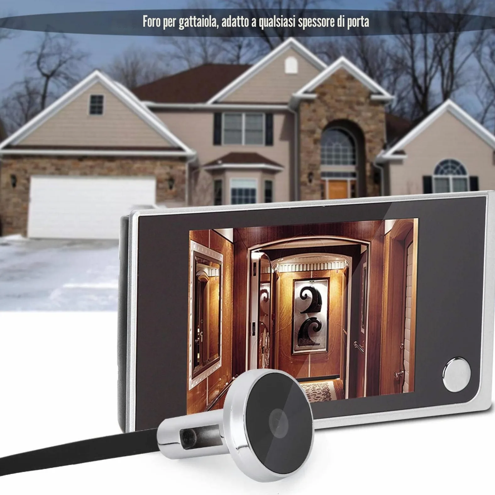 Visore digitale per porta LCD 3,5 ", visore per spioncino 120 gradi Monitoraggio visivo fotografico Videocamera elettronica a occhi di gatto (monitoraggio 24 ore)
