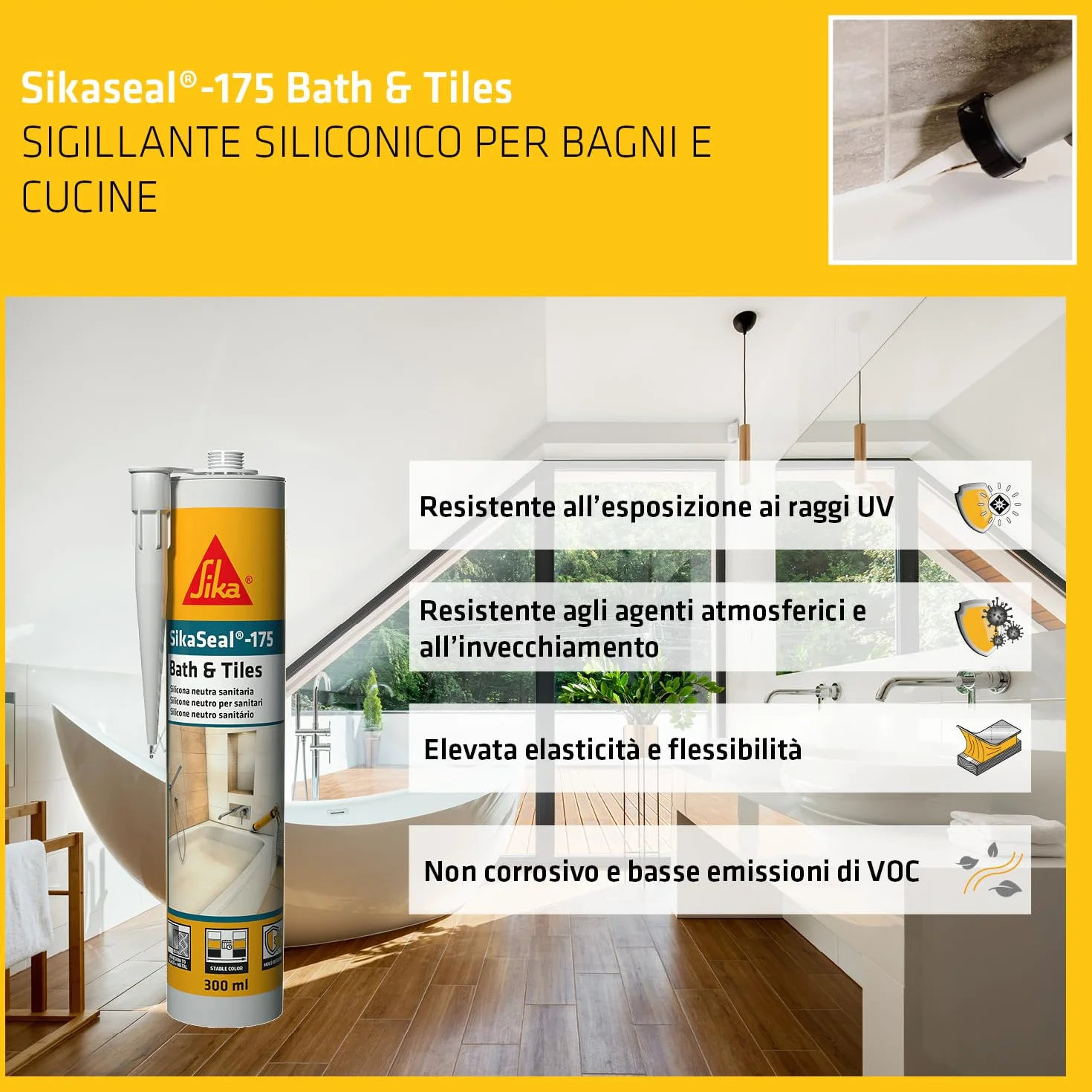 SIKA SikaSeal-175 Silicone sigillante per sanitari 300ml Grigio antimuffa