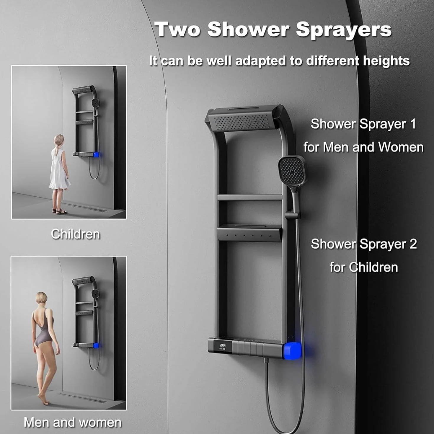 Sistemas a Colonna Doccia termostatica con Display Digitale LED – Colonna Doccia in Alluminio aerospaziale con soffione Effetto Pioggia, 12 getti massaggianti orientabili