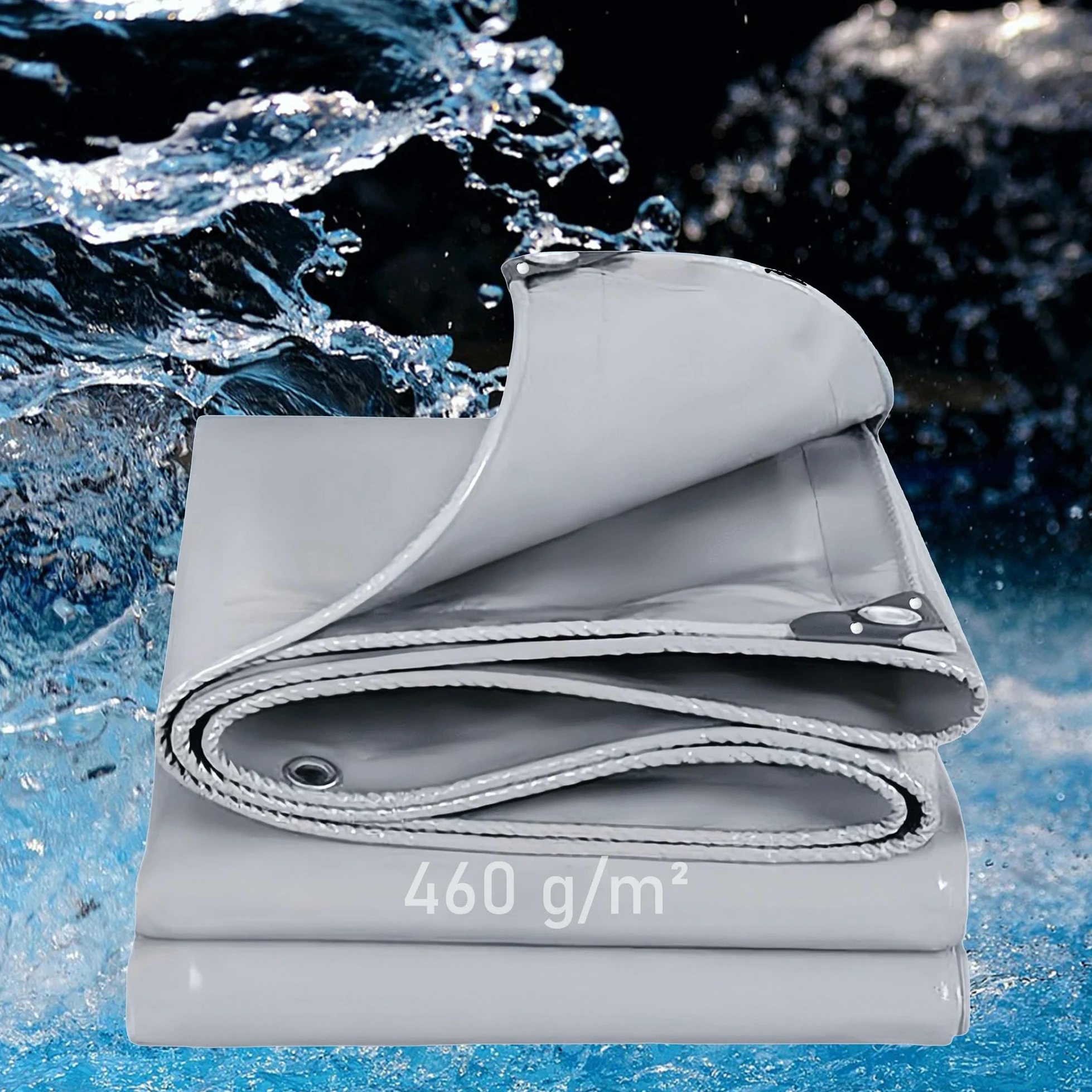 Telone impermeabile 3,5 x 16,5 m, 460 g/m², in PVC, per esterni, ideale per giardino, patio, cortile, campeggio, colore: grigio