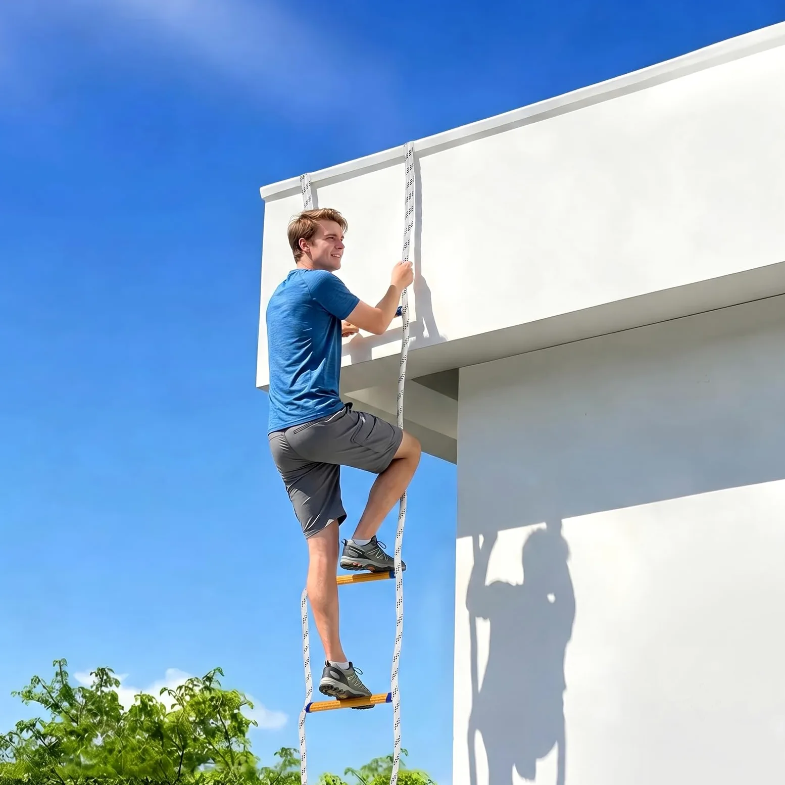 Scala di salvataggio, 6 m, ignifugo, con 2 ganci in acciaio | al manganese, scala di sicurezza portatile fino a 200 kg, pioli in resina antiscivolo per emergenze, fuga e arrampicata