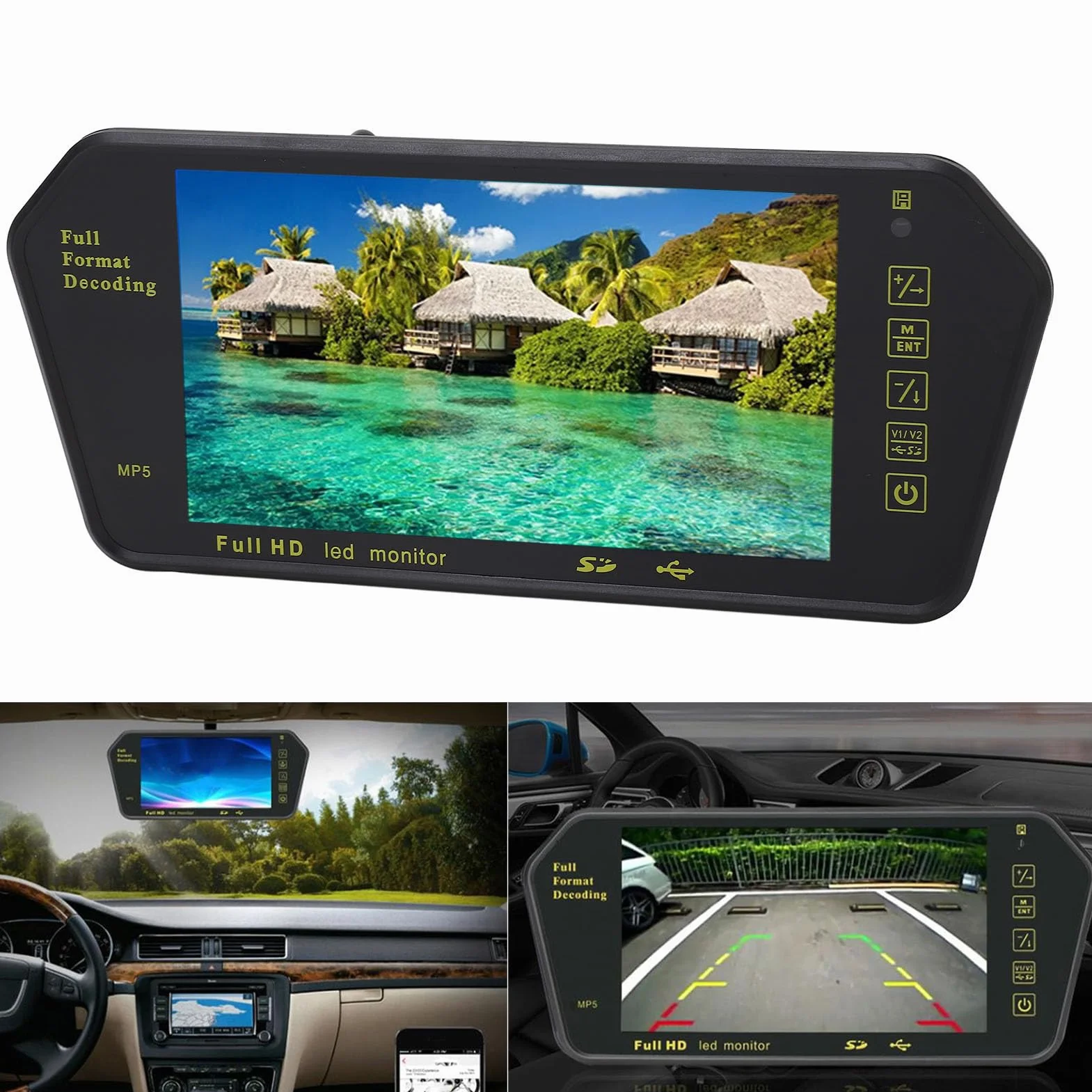 Telecamera per Specchietto Retrovisore, Dash Cam a Specchio 7 Pollici con Fotocamera a 4 LED, Telecamera Posteriore 1080P per Auto, Telecamera di Backup Impermeabile (Senza