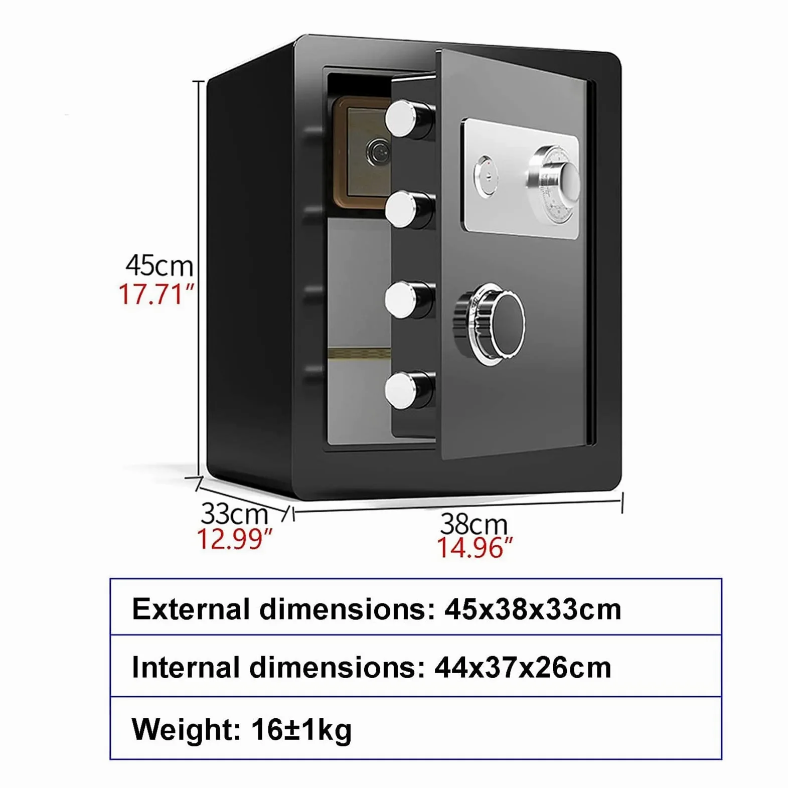 Casseforti Impermeabili Cassetta di Sicurezza con Serratura a Combinazione in Acciaio, Armadietto ignifugo e antifurto, Scatola Portadocumenti per Piccoli uffici, Altezza 25 cm/30 cm/45 cm per