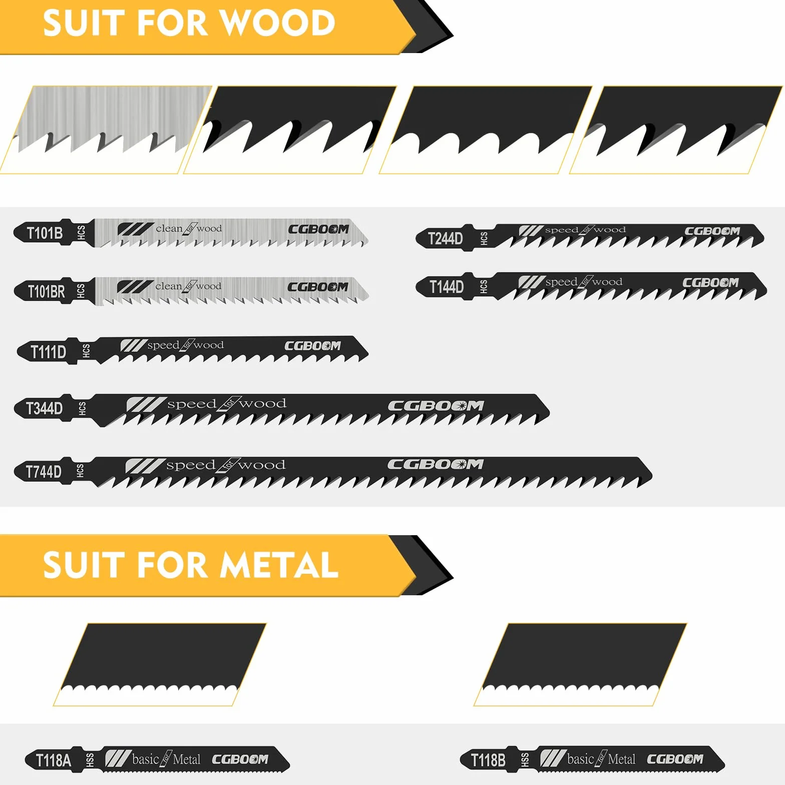 Set di lame per seghetto alternativo, CGBOOM 60 pezzi accessori per seghetto alternativo, lama per seghetto alternativo con codolo a T e scatola di plastica per legno e metallo