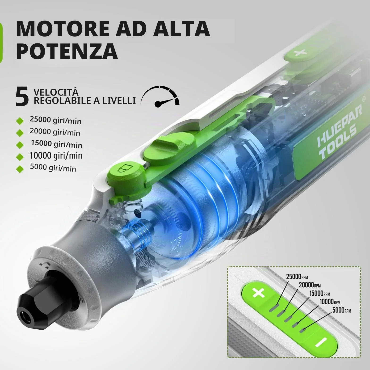 Huepar Tool Mini Trapano 4V MAX Utensile Multifunzione a batteria 51 Accessori Strumenti Rotativi 5 Marce 5000-25000 giri/min