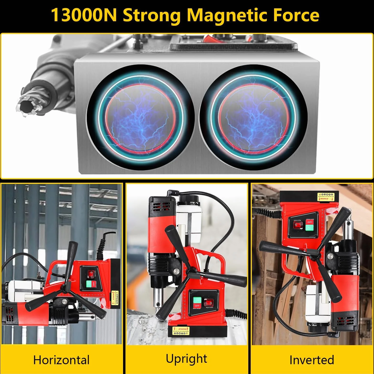 Trapano Magnetico 1300 W 1,57" Diametro 810 Giri/Min Portatile per Metallo Legno Edilizia