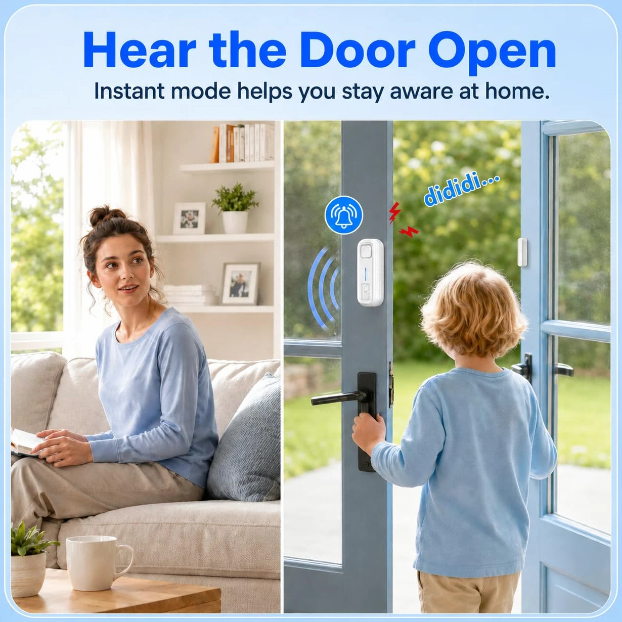 SANJIE Allarmi per porta quando aperto con avvisi istantanei e ritardati 30s/1min/2min/4min, allarme 2 in 1 con sensore di allarme per porta, allarme per casa, negozio, ufficio, sicurezza quando si