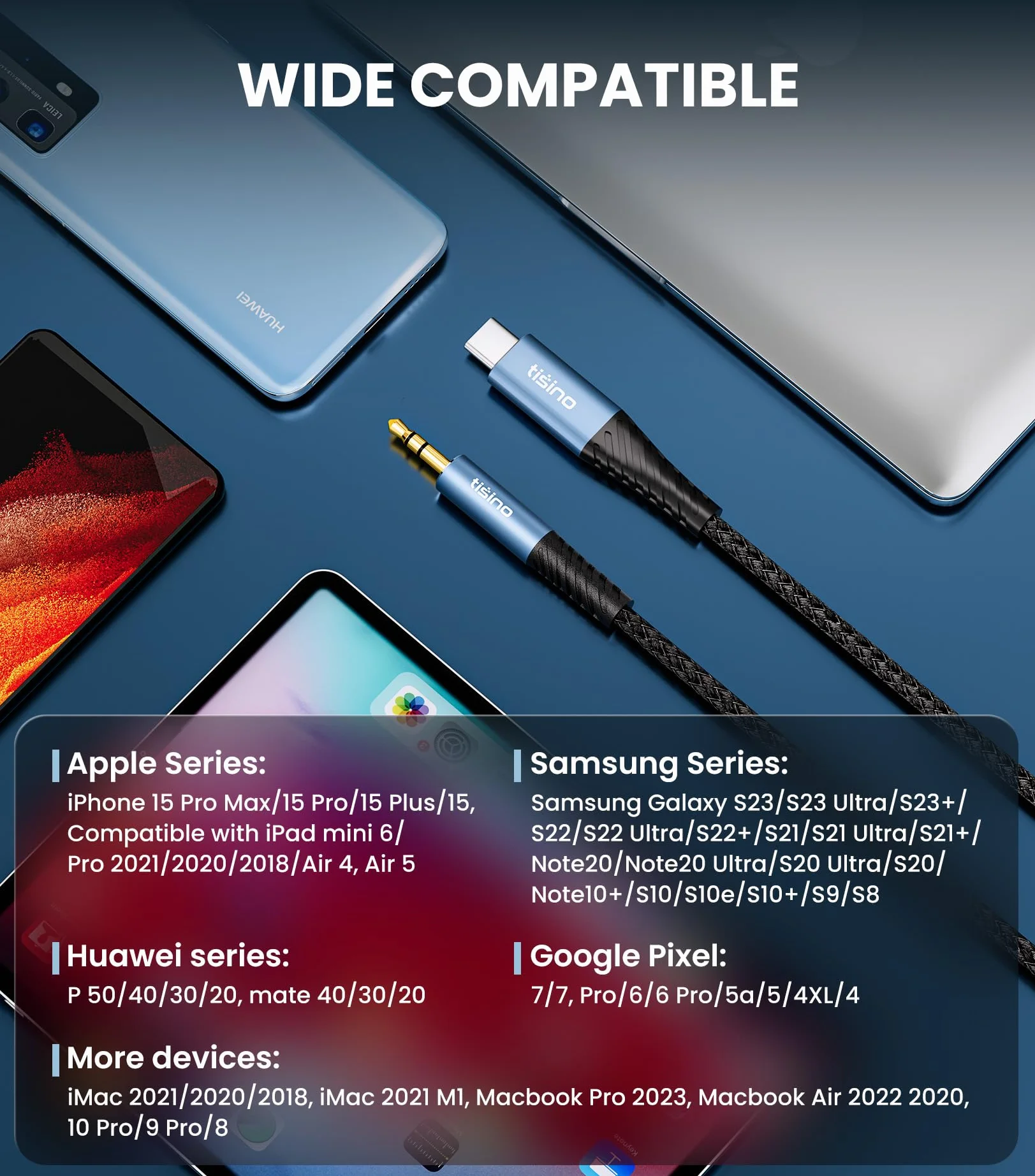 Tisino Cavo Aux 3,5mm a usb C (0,5m), cavo ausiliario per cuffie stereo Hi-Fi, compatibile con iPhone 15, 15 Pro Max Plus/Galaxy S24/S23 Ultra/iPad Pixel 9