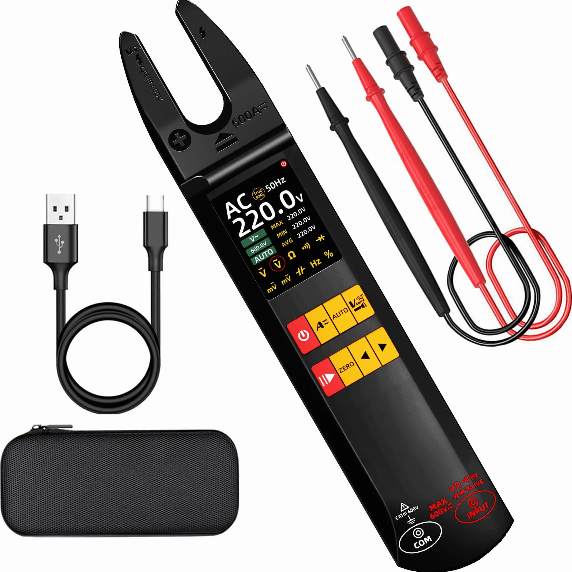 BSIDE DC AC pinza amperometrica 600A Corrente Multimetro 6000 Counts Amperometro Automatico Capacità Digitale Resistenza NCV Live Wire Tester di tensione con data Hold Max/Min/Ave