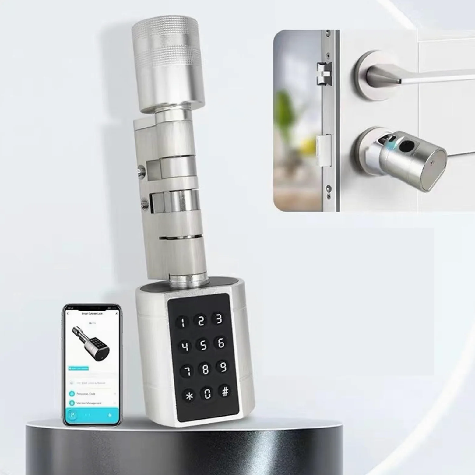 Serratura Smart, Cilindro for impronte digitali Serratura elettronica intelligente for porta Tastiera digitale Codice Chiave magnetica Telecomando Appartamento domestico regolabile(Silver)