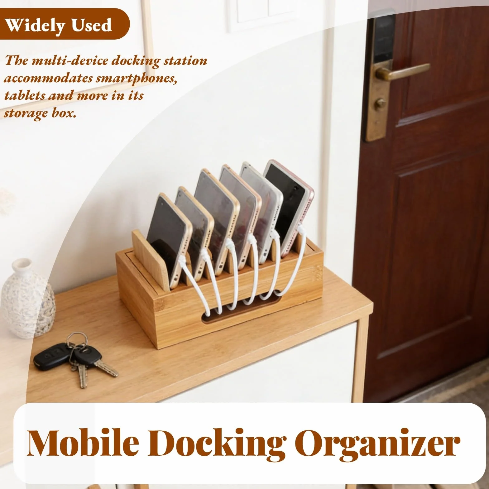 Stazione di ricarica in legno, 6 porte Multi Device Organizzatore di docking cellulare Stato di archiviazione per tablet per smartphone