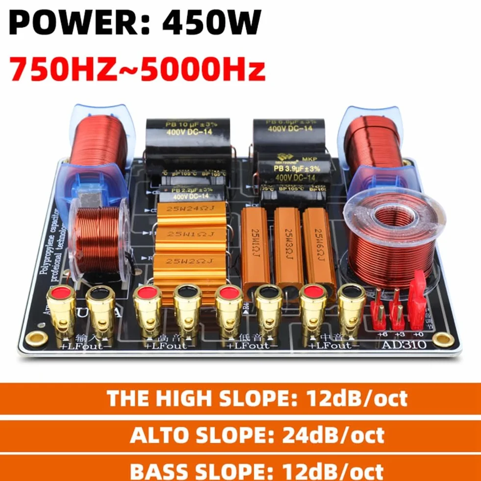 melairo Altoparlante Professionale A Tre Vie da 450W Splitter Ad Alta Potenza 750Hz/5000Hz Stage Home Theater Filtro Crossover Audio A 3 unità Facile Installazione
