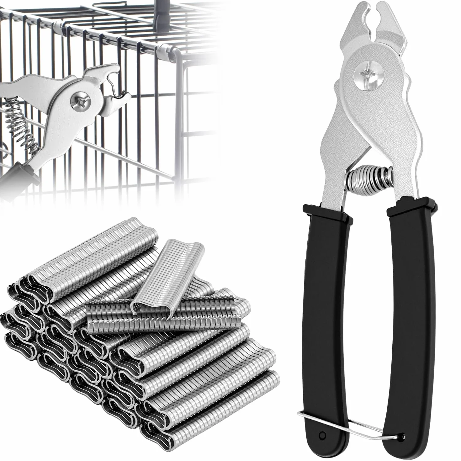 QWORK Pinza per salsiccia con 1200 clip, acciaio al carbonio