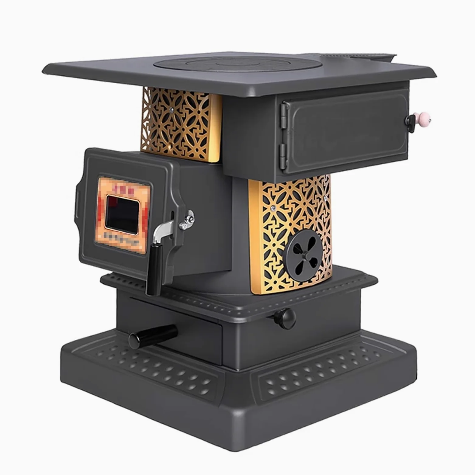 Fornello da Esterno Finestra di Ispezione Stufa a Gassificazione Senza Fumo Cucina a Legna con Forno e Piano Cottura Cassetto Raccoglicenere Adatto per Terrazze e Interni(B)