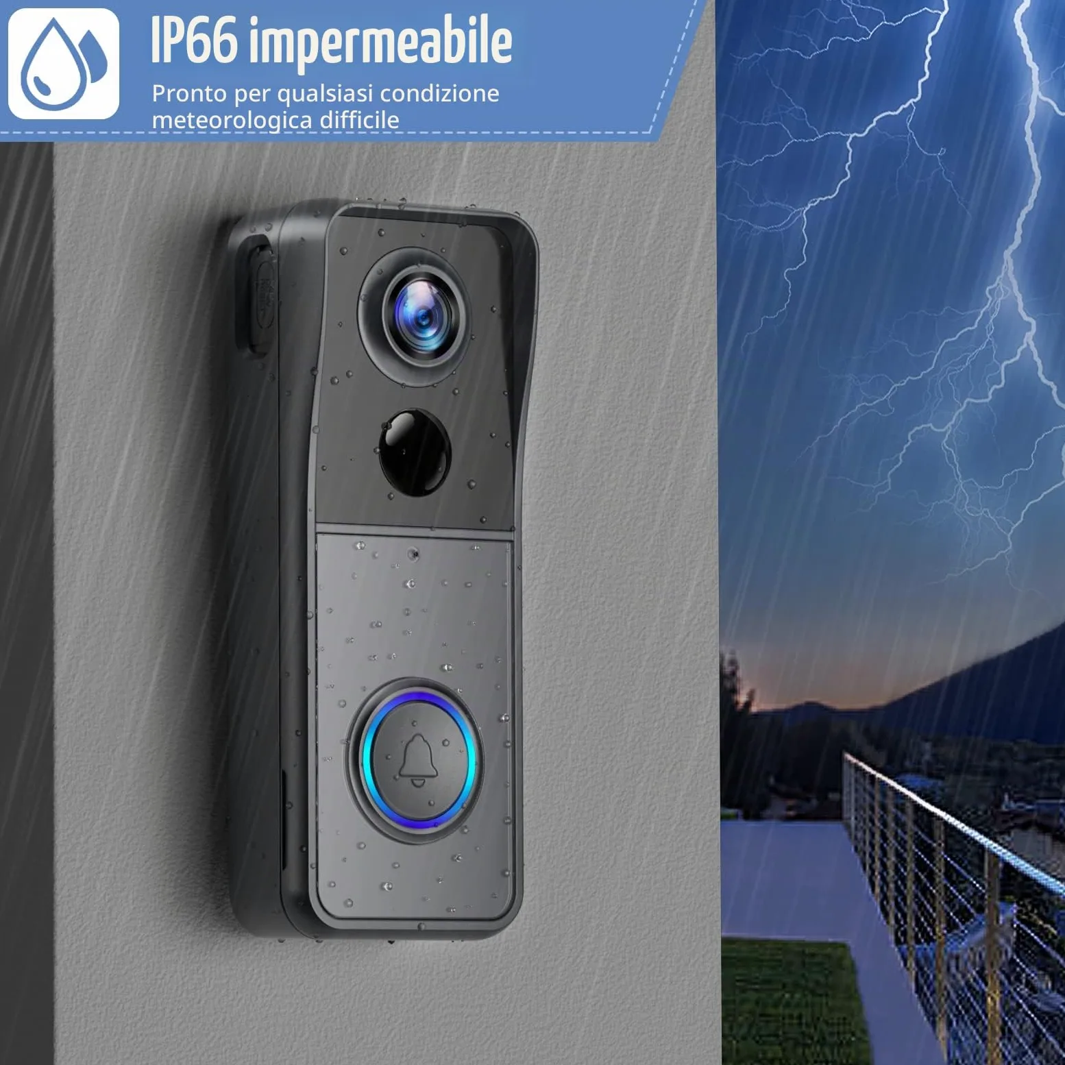 XTU Videocitofono WiFi Senza Fili, 1080P FHD Video Campanello con Suoneria, Rilevamento Umano PIR, Audio Bidirezionale, Batteria 5000mAh, Supporta Scheda SD e Cloud, IP66