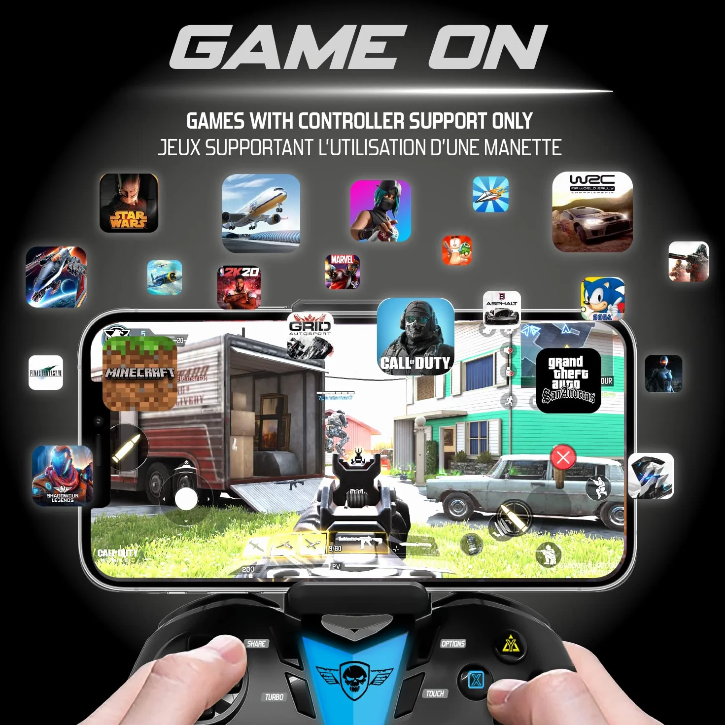 Controller per Telefono Android Bluetooth con Tasto Programmabile + Supporto Smartphone | Compatibile con Iphone, Apple TV, IOS, Android, PS4, PS3 e PC | Gioca a Fortnite, Call of Duty su Cellulare