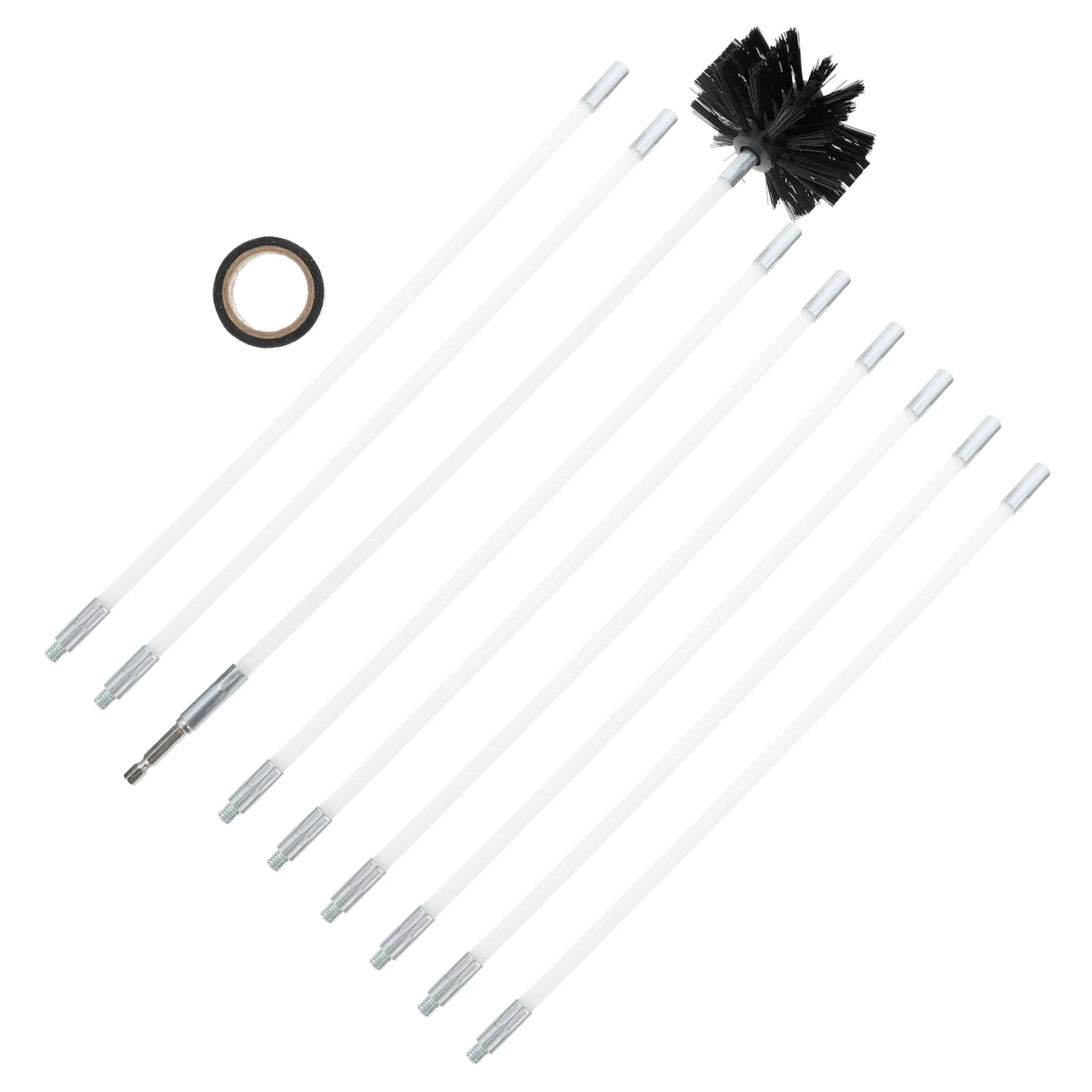 Set Spazzola Canna Fumaria 12 Pezzi Bianco per Pulizia Stufa | Nailon e Pe, Aste Smontabili e Allungabili, per Condotto Cucina e Sfiato, Pulizia Completa
