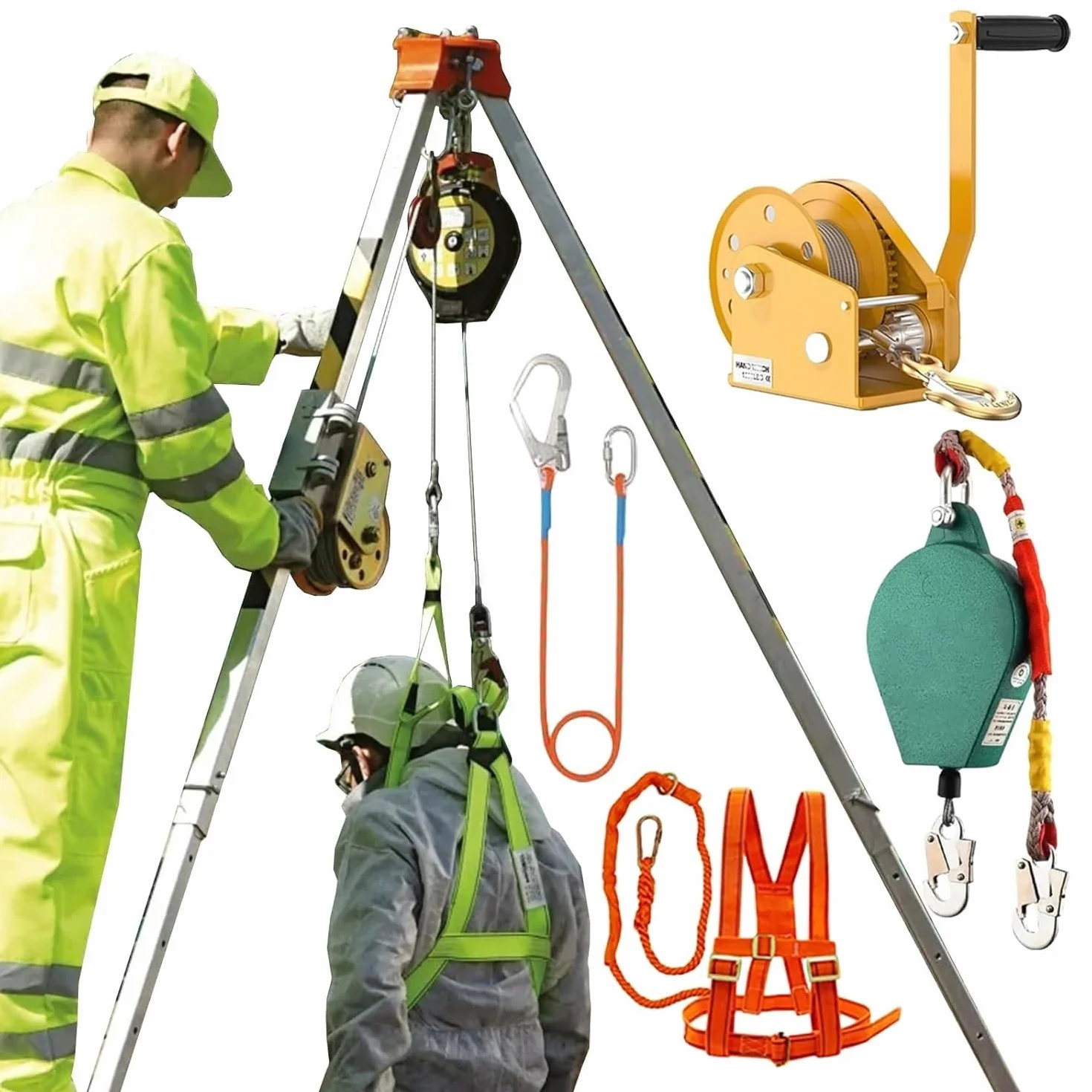 Generico Kit anticaduta per impieghi gravosi - Sistema di Soccorso a treppiede da 544 kg (1200 libbre) per spazi confinati, Attrezzatura di Sicurezza per Alta Quota per Gru a Torre, Pozzi, gallerie e