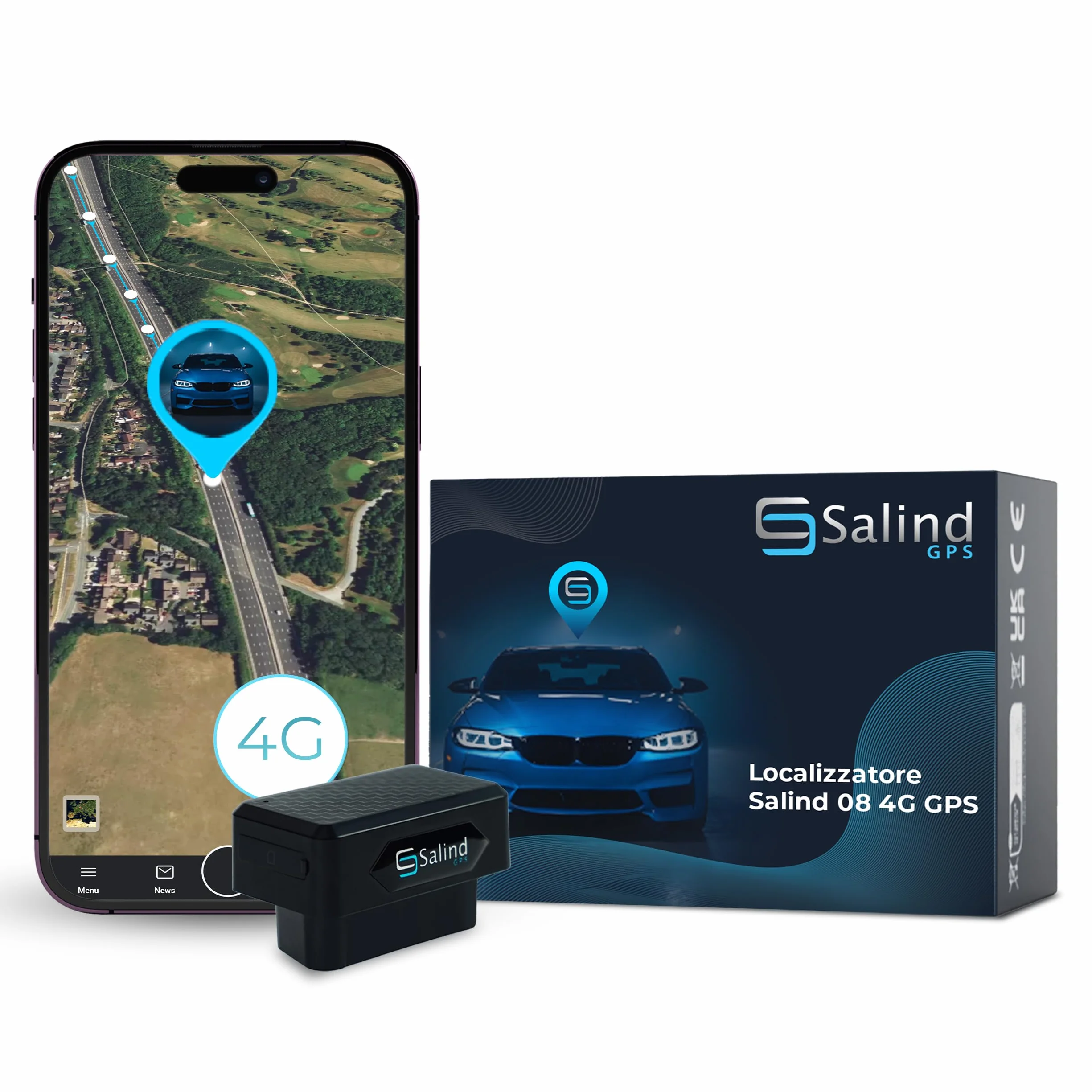 Salind 08 4G, OBD GPS Tracker, Localizzatore per Auto, Camion e Altri Veicoli, Geocalizzatore Gps con App e Connessione Diretta alla Presa OBD, Monitoraggio Percorso in Tempo Reale Tramite App