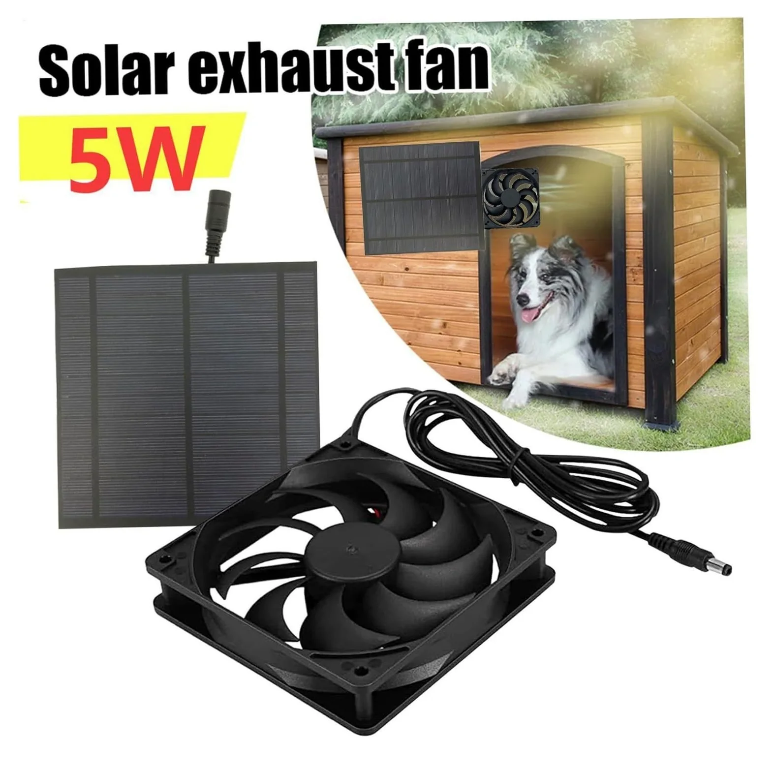 Estrattore Aria, Ventilatore Solare for Cuccia for Cani, Ventilatore Solare Impermeabile, Potente Dispositivo di Raffreddamento, Kit Versatile for l'estrazione Aria for Picnic