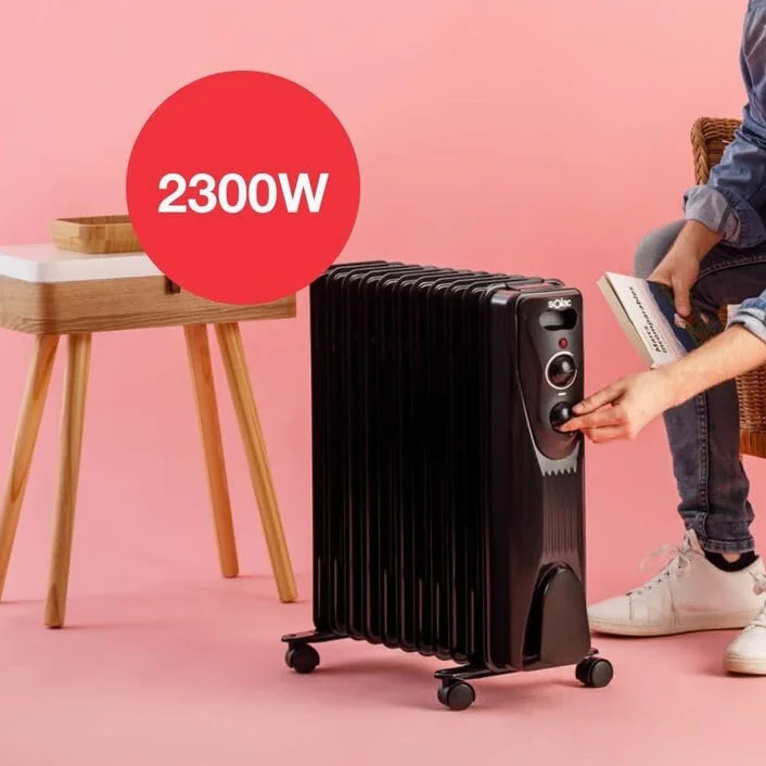 Solac - Radiatore elettrico ad olio 2300 W | 11 moduli | Basso consumo | fino a 23 m² | 3 livelli | Termostato regolabile | Sistema di sicurezza protezione surriscaldamento | Riscaldatore | Nero