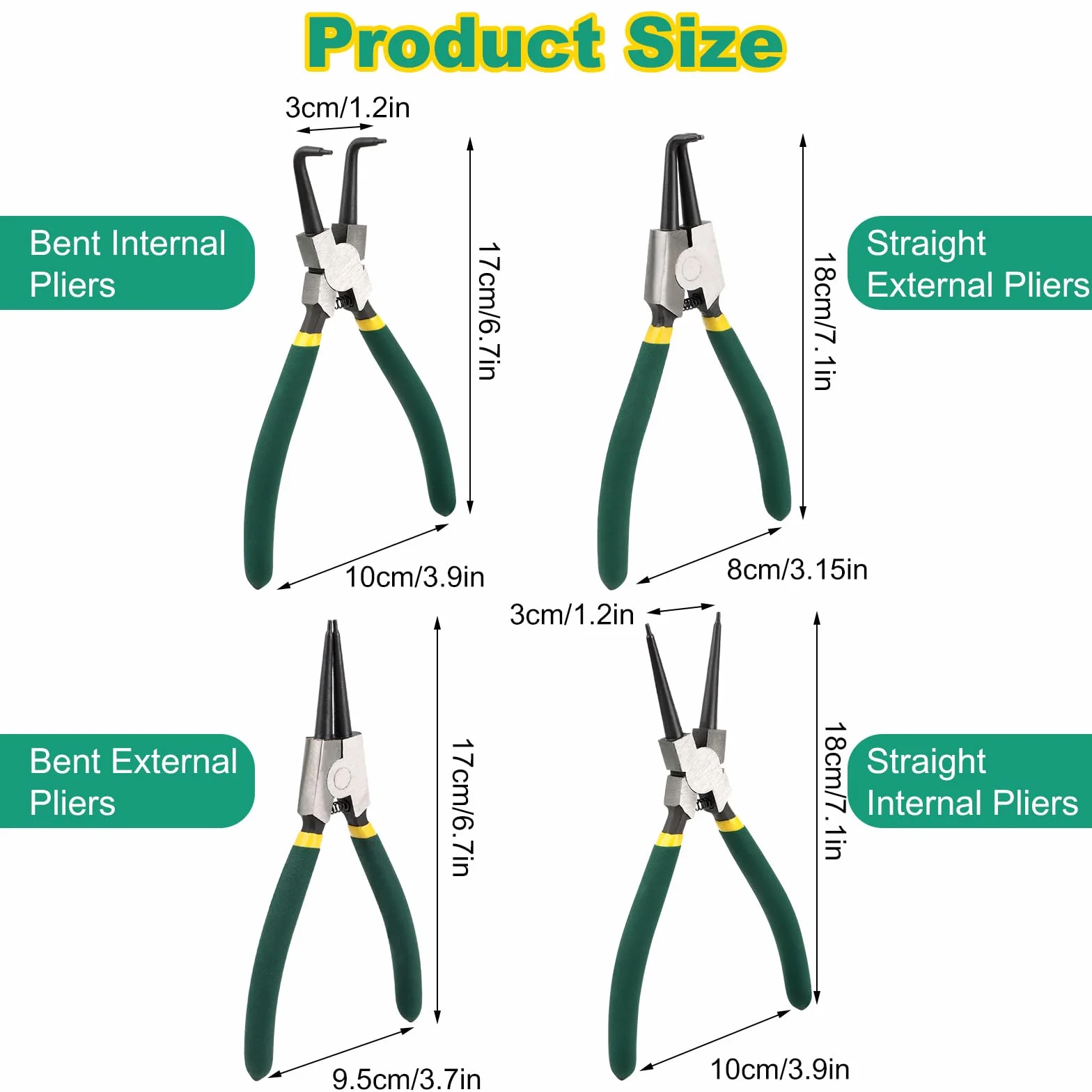 Set di 4 Pinze per Anelli di Sicurezza 180mm con Borsa Portatile, Punte Dritte e Curve