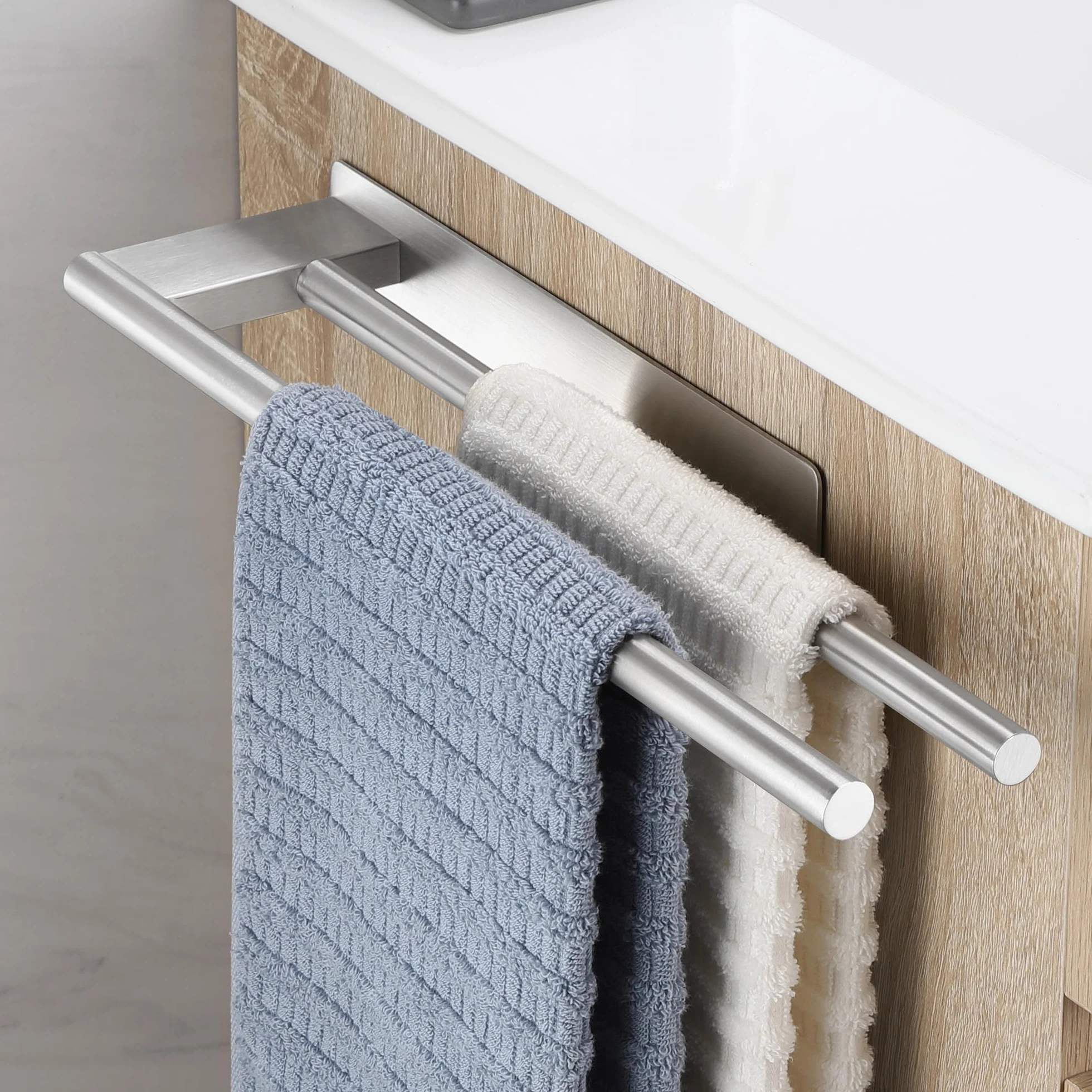 Porta Asciugamani Bagno Adesivo Doppio in Acciaio Inox Argento
