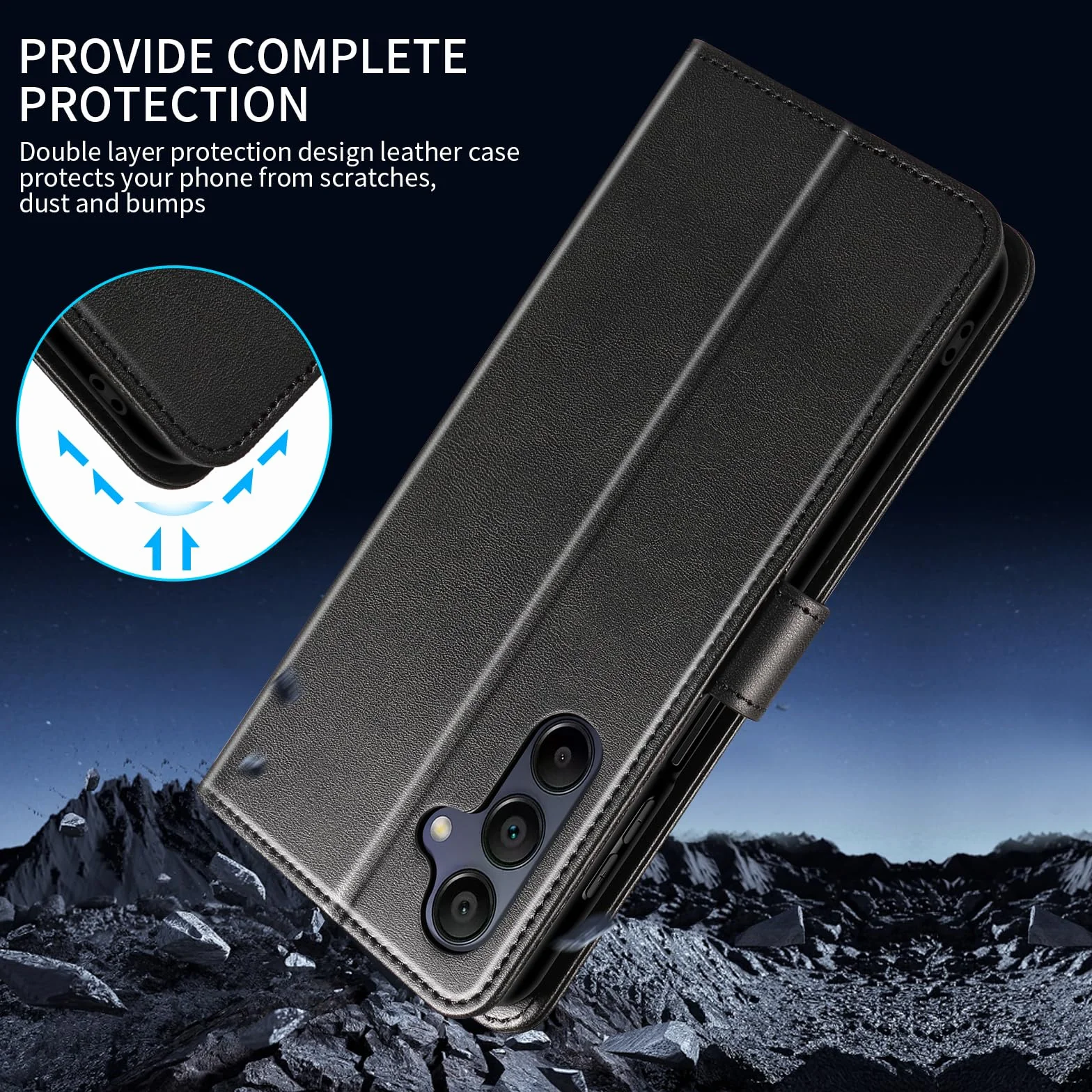 Cover per Samsung Galaxy A56 5G Custodia Cover Pelle Libro con 2 Pellicola Vetro Temperato Protezione Schermo Portafoglio Porta Carte Antiurto Cuoio Flip Case Custodia Cover,Nero
