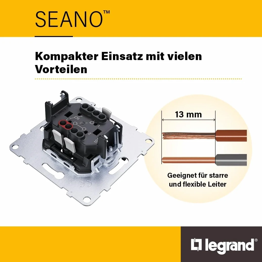 LEGRAND, SEANO 765040 - Dimmer rotativo universale, 300 W, senza conduttore neutro, sezione di fase/sezione, 5-300 W, con morsetti a vite, 2 conduttori