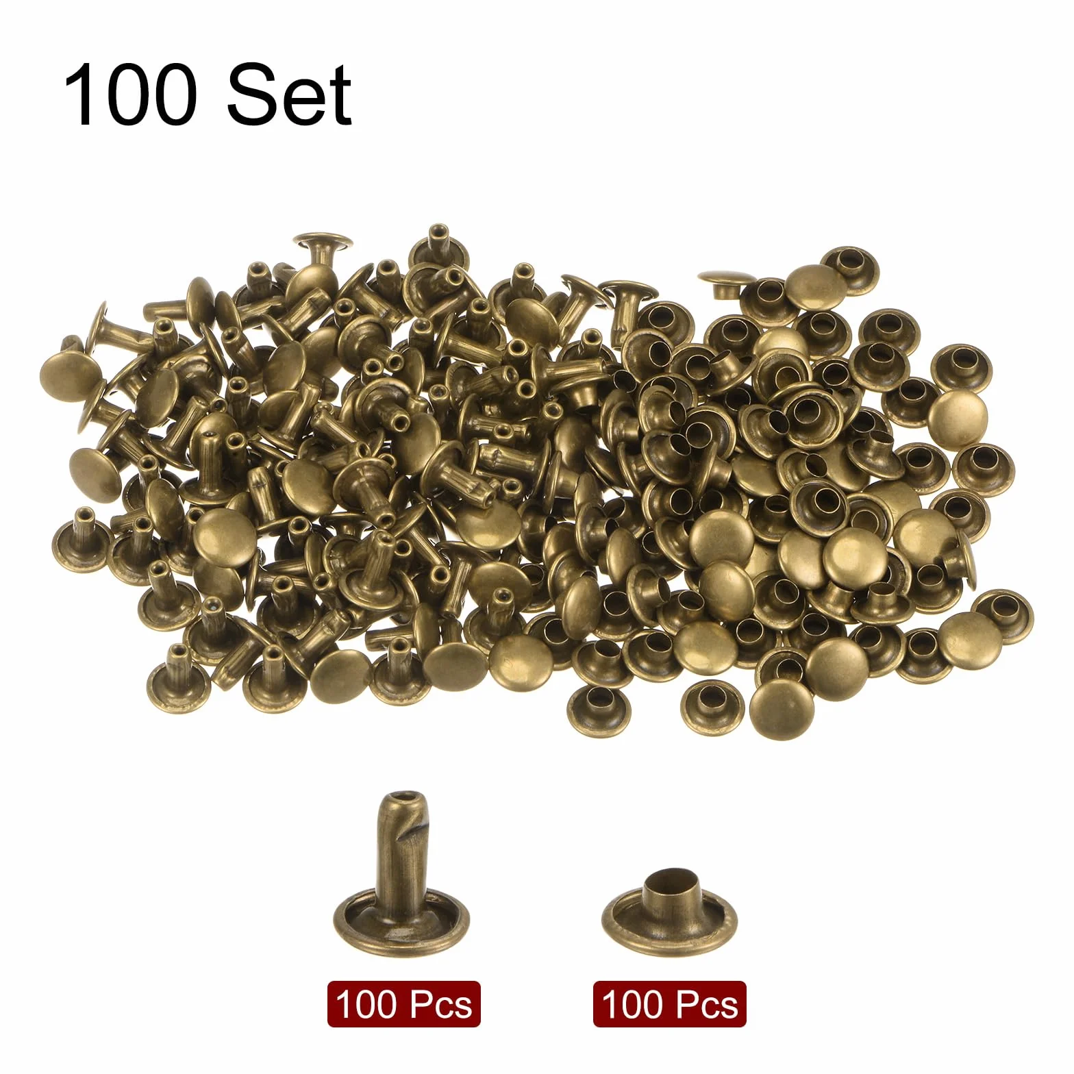 QUARKZMAN 100 Set Rivetti in Pelle 8x8mm Elementi Fissaggio Borchie Doppio Cappuccio Metallo Strumenti Impostazione Artigianato Tono Bronzo