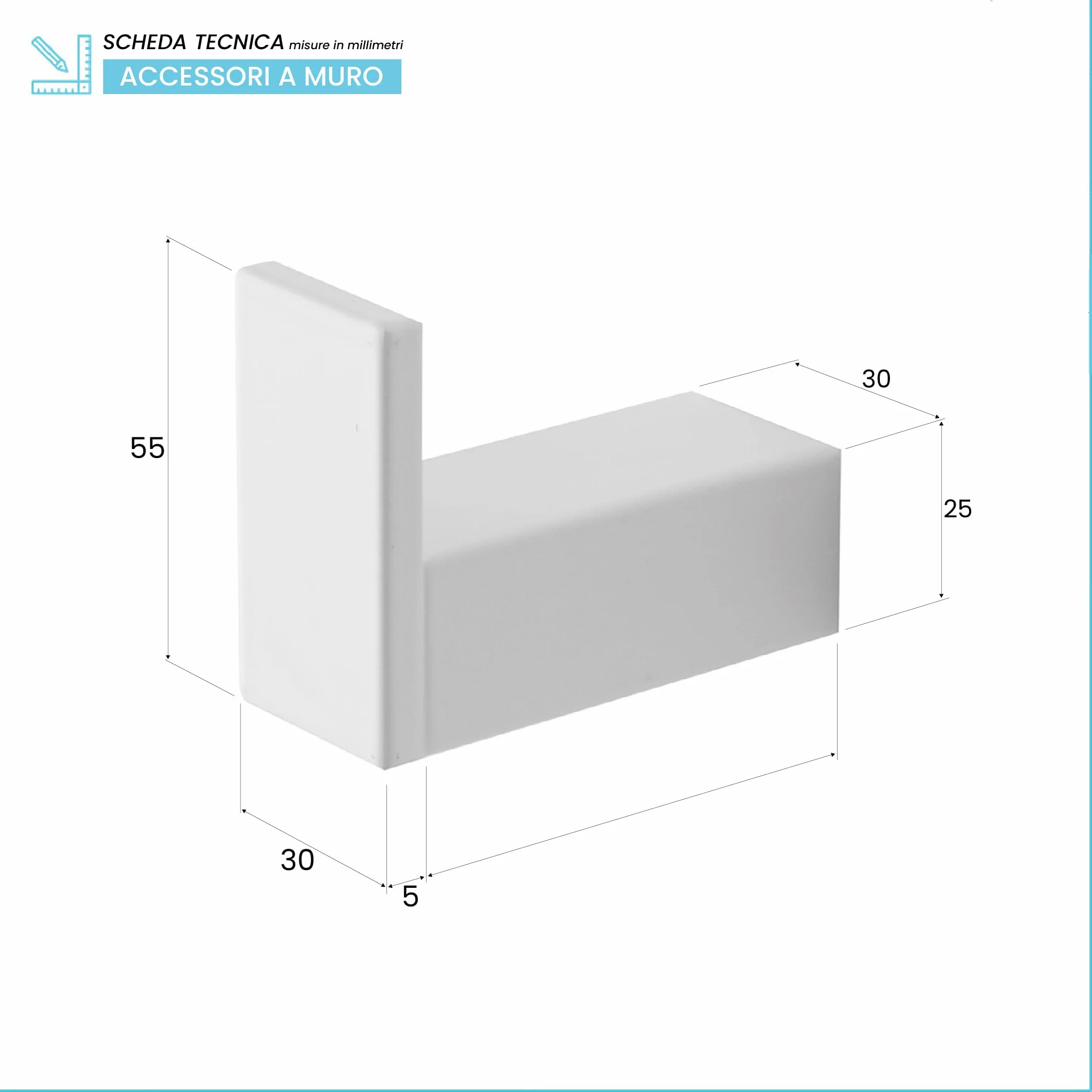 Set 2 Appendini Porta Asciugamani E Accappatoi In Alluminio Bianco Sky L 3 x P 6,5 x H 5,5 Cm Con Fissaggi