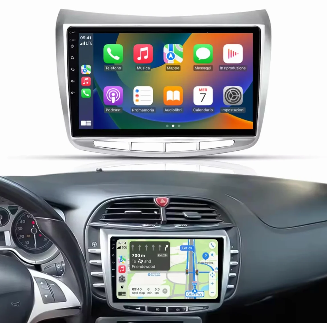 Lancia Delta [2008–2014] Autoradio CarPlay, Android Auto, 9 Pollici Touch GPS, Bluetooth, DSP, Wi-Fi, USB, Retrocamera, Playstore OCTACORE 4GB RAM 32GB ROM
