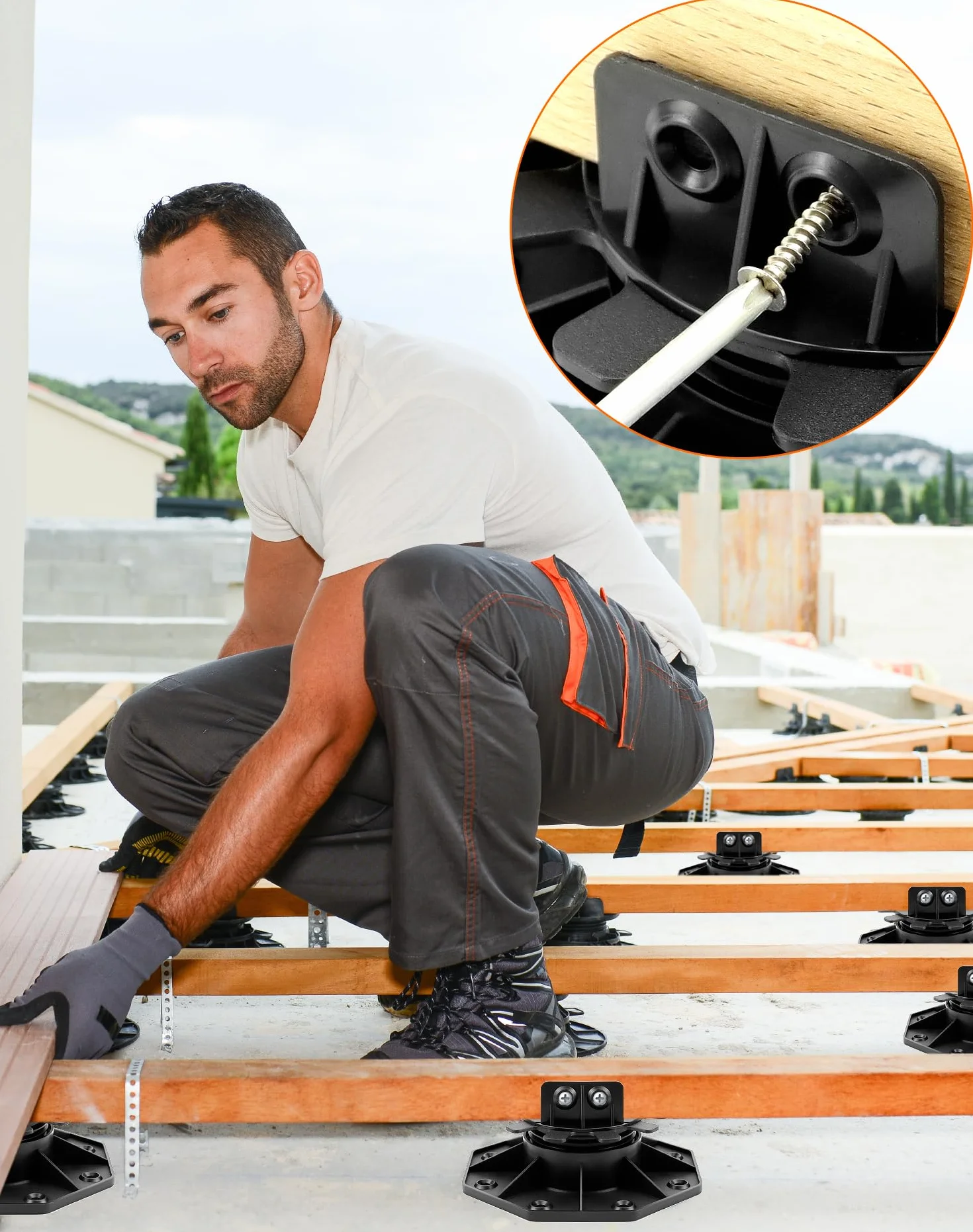 QWORK Piedistalli per terrazze regolabili 15 pezzi 30-60 mm per tavole legno WPC alluminio
