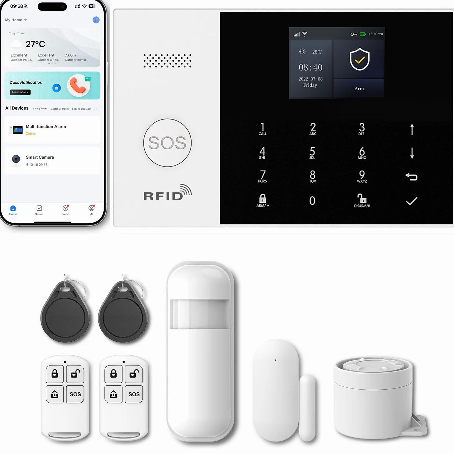 Sistema di Allarme GSM/WiFi con Sirena di Allarme da 120 dB, Telecomando Intelligente, display LCD, Annuncio vocale, Sicurezza per casa, ufficio