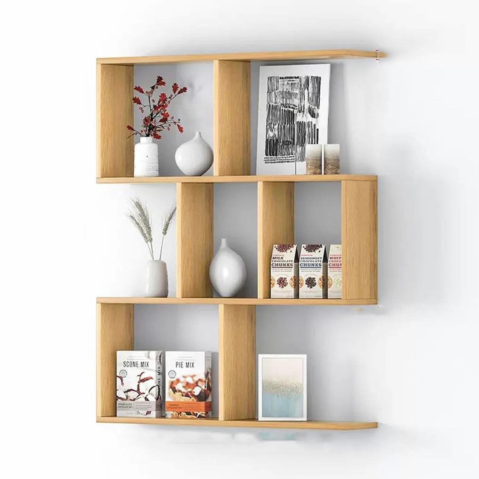 Mensola galleggiante Mensole sospese a 3 livelli montate a parete, mensole in legno rustico, librerie, scaffali, decorazione da for camera letto, soggiorno, bagno, cucina, ufficio(Nature,80*97*20cm)