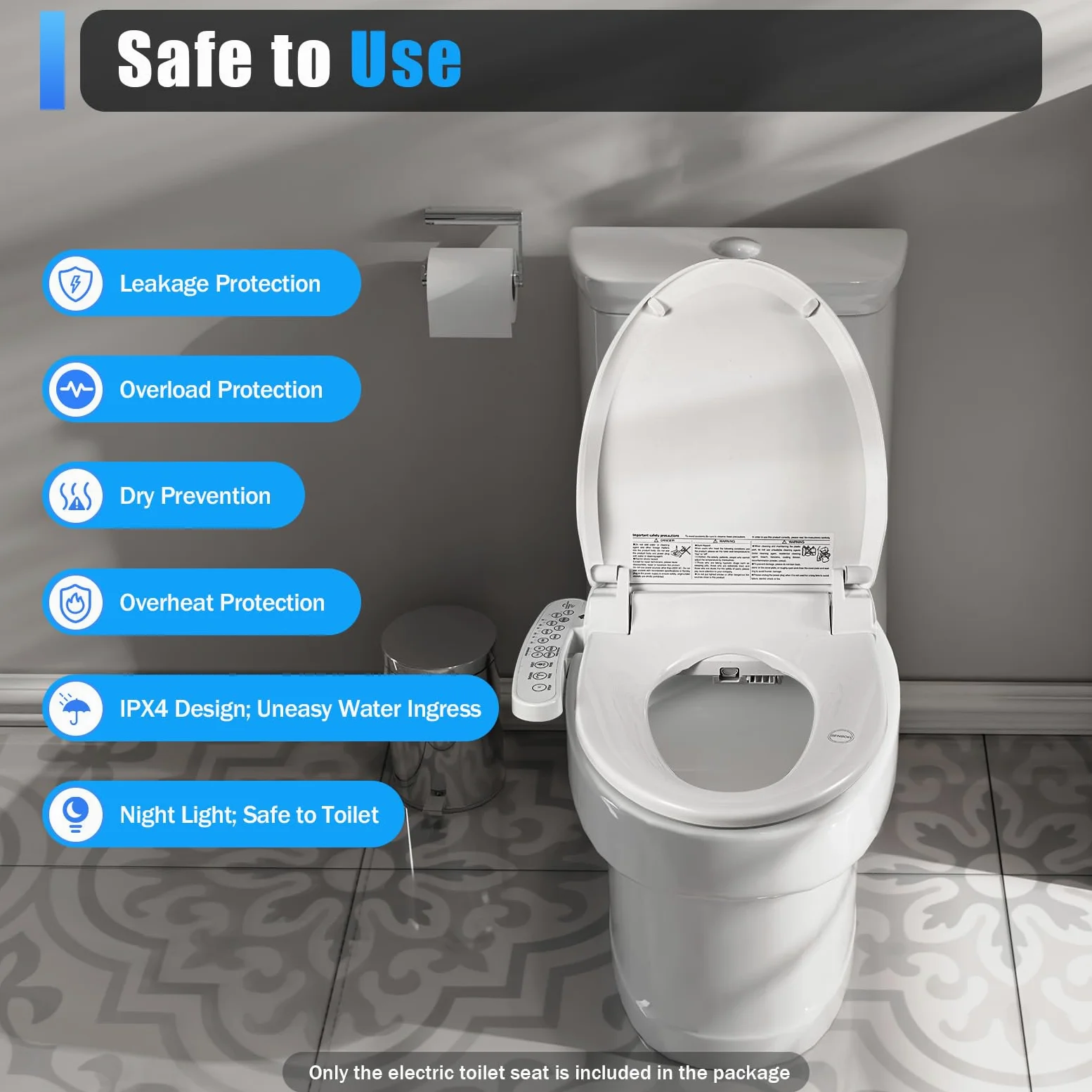 Sedile WC, doccia, WC con abbassamento automatico, copriwater non elettrico, doppio ugello autopulente